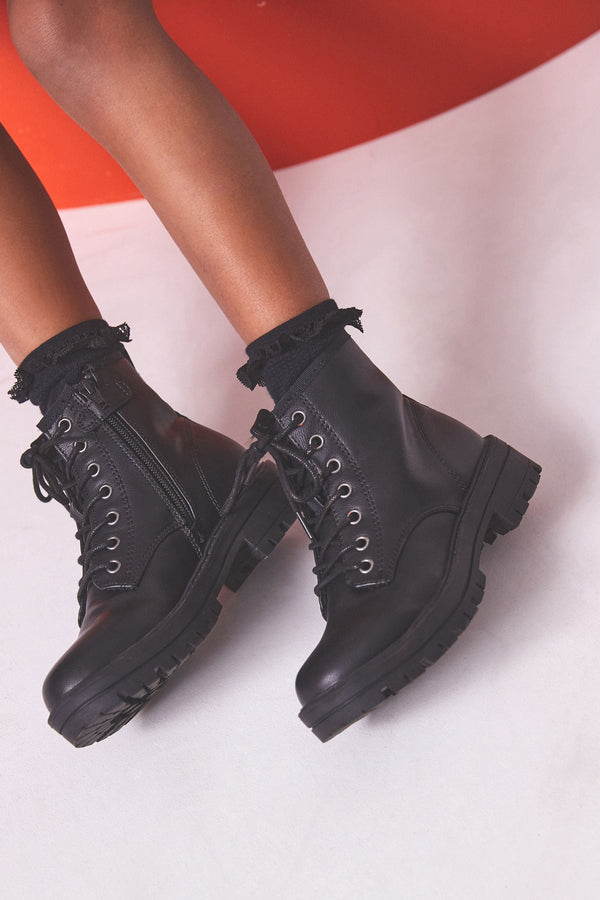 Black Standard Fit (F) Warm Lined Lace-Up Boots