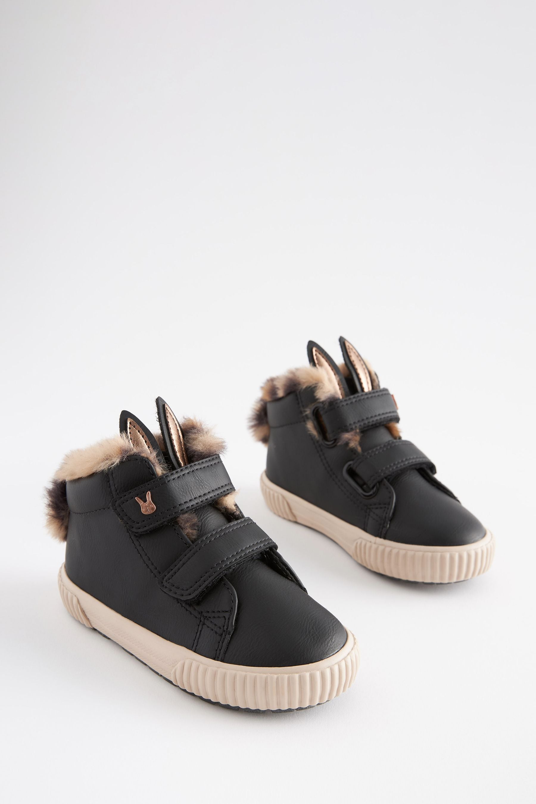 Black Bunny Wide Fit (G) Touch Fasten Strap High Top Trainers