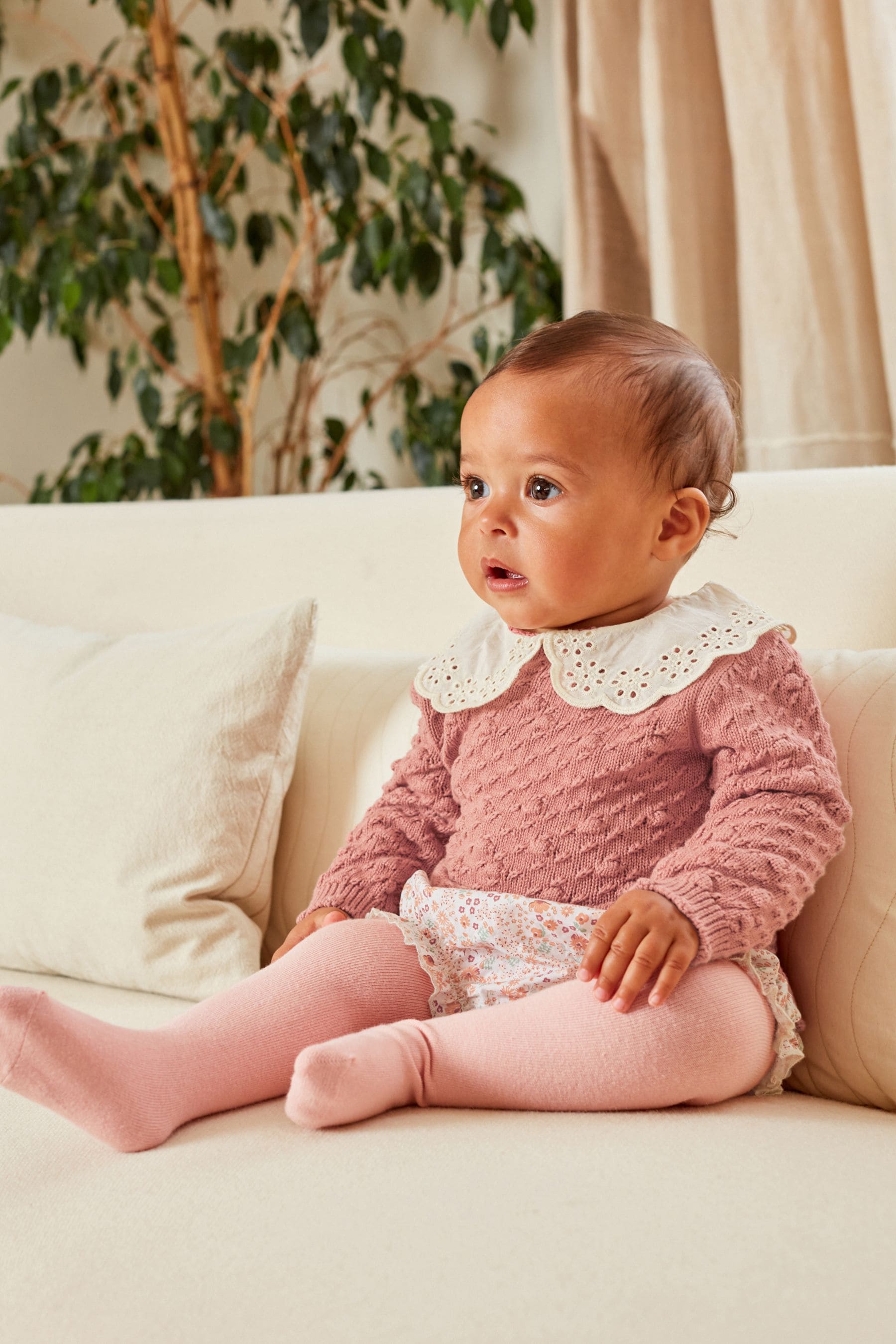 Pink Floral Baby Jumper, Knicker & Tights 3 Piece Set (0mths-2yrs)