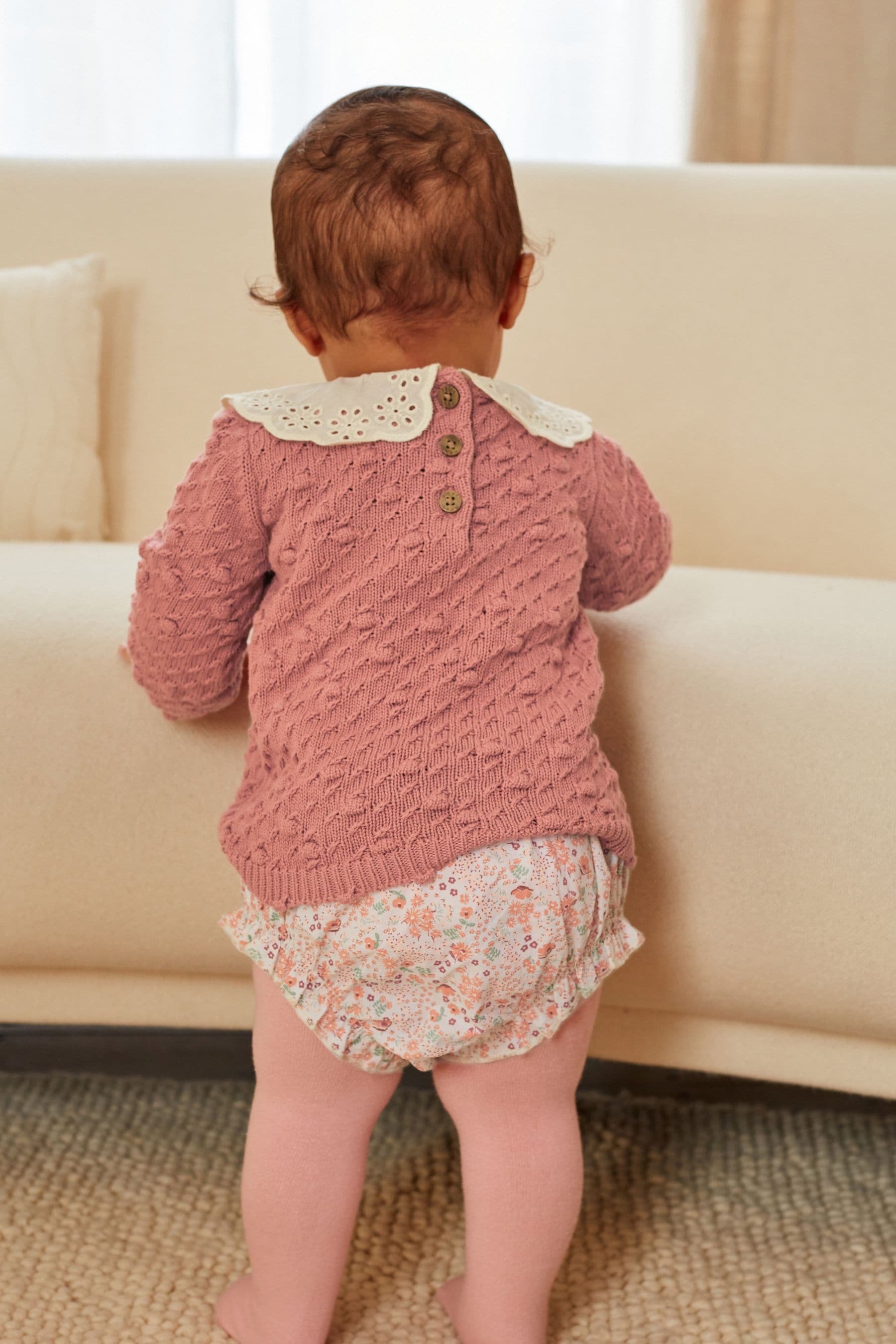 Pink Floral Baby Jumper, Knicker & Tights 3 Piece Set (0mths-2yrs)