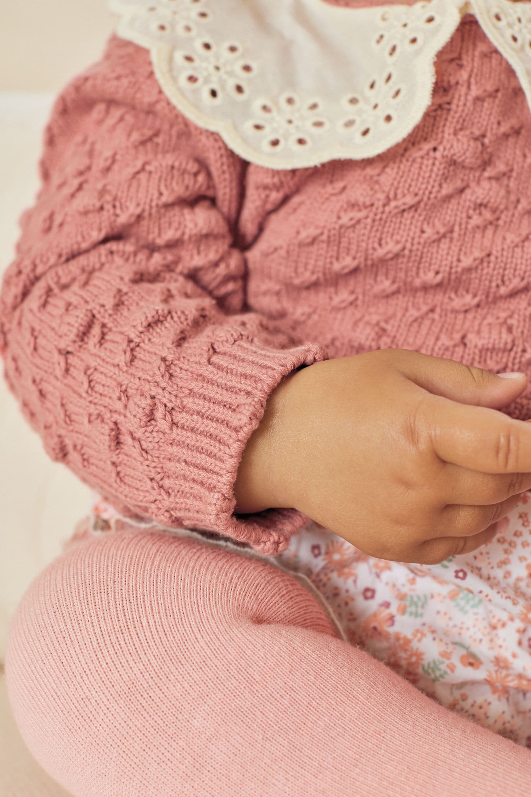 Pink Floral Baby Jumper, Knicker & Tights 3 Piece Set (0mths-2yrs)