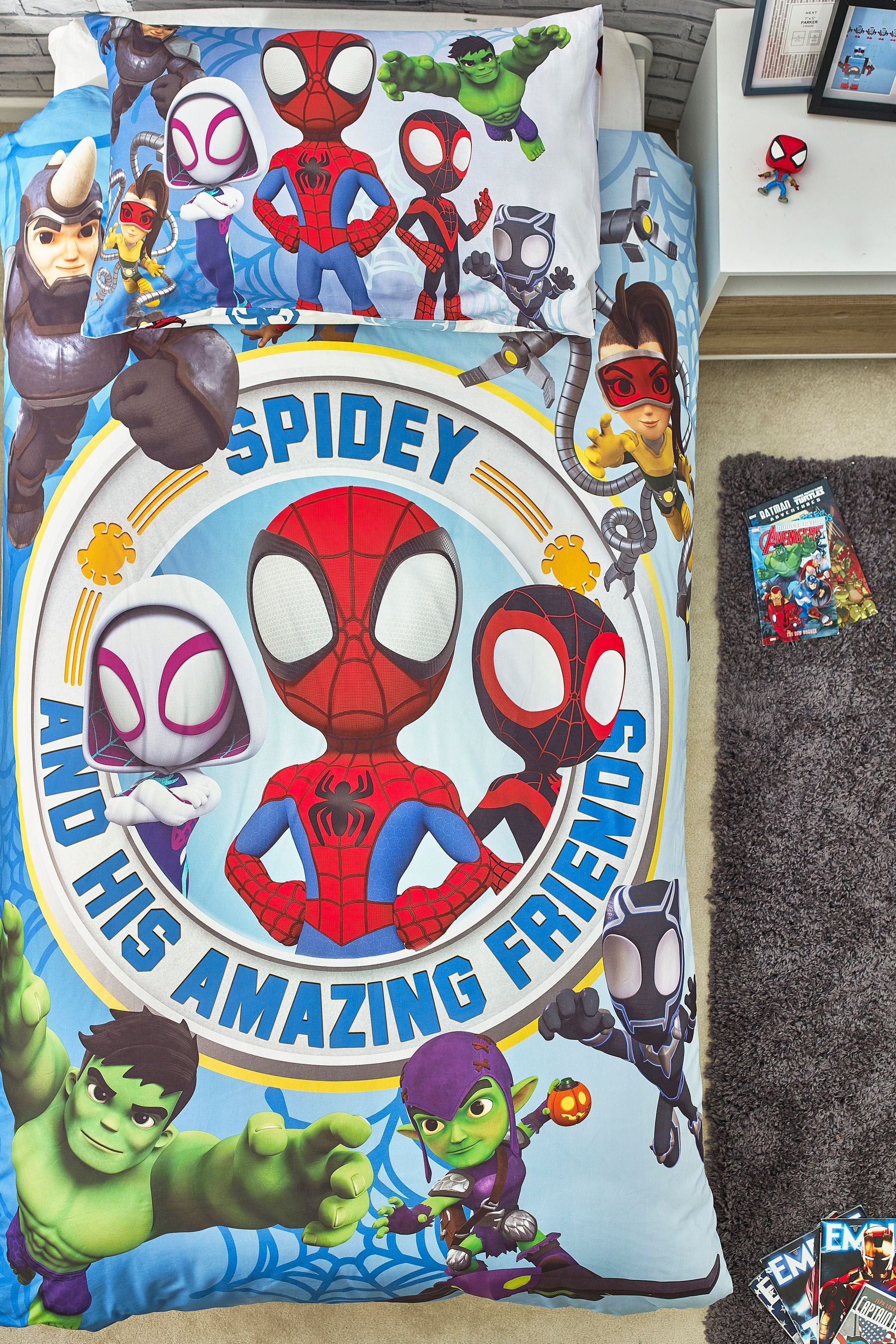 Spidey and His Amazing Friends Blue Reversible 100% Cotton Duvet Cover And Pillowcase Set