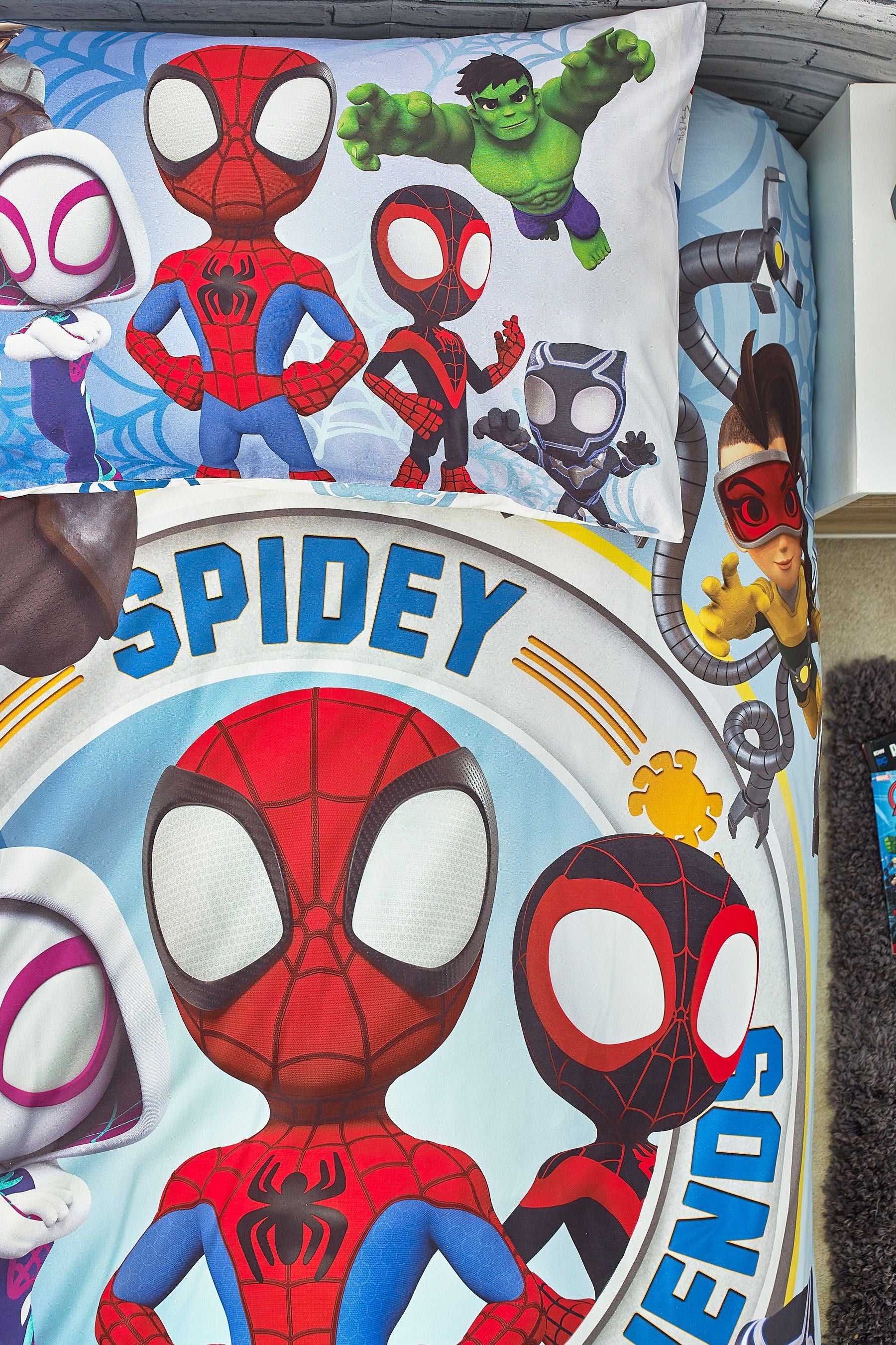 Spidey and His Amazing Friends Blue Reversible 100% Cotton Duvet Cover And Pillowcase Set