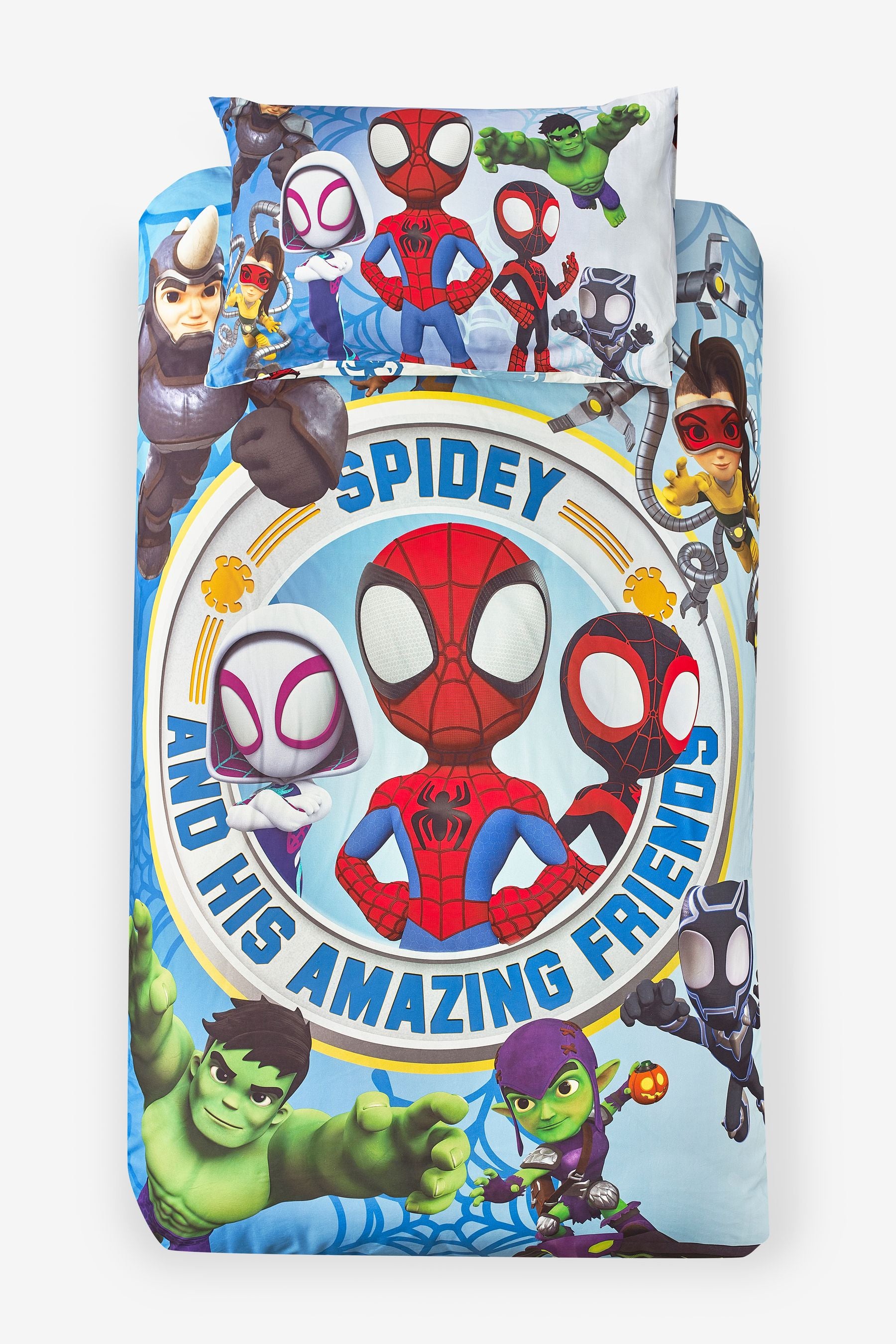 Spidey and His Amazing Friends Blue Reversible 100% Cotton Duvet Cover And Pillowcase Set