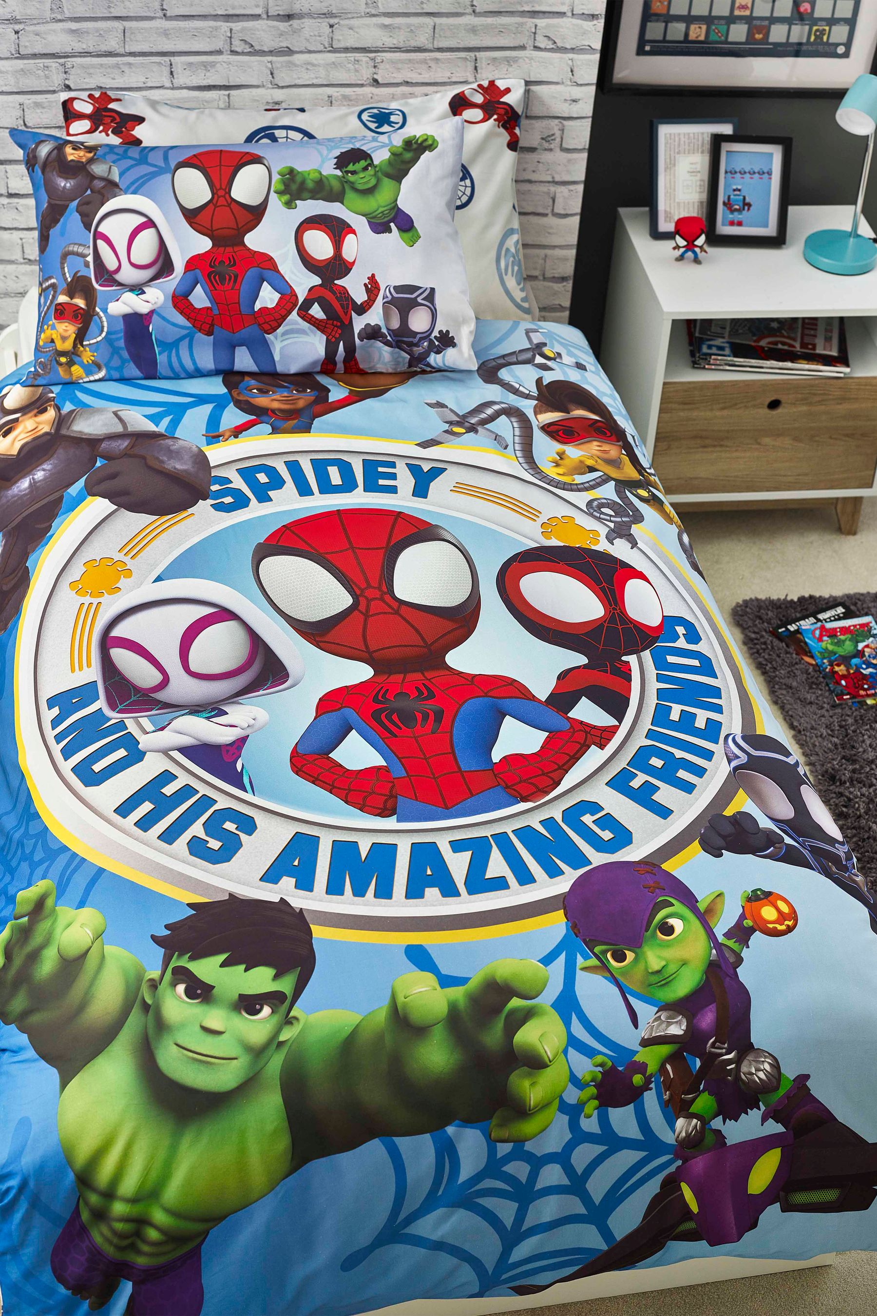 Spidey and His Amazing Friends Blue Reversible 100% Cotton Duvet Cover And Pillowcase Set