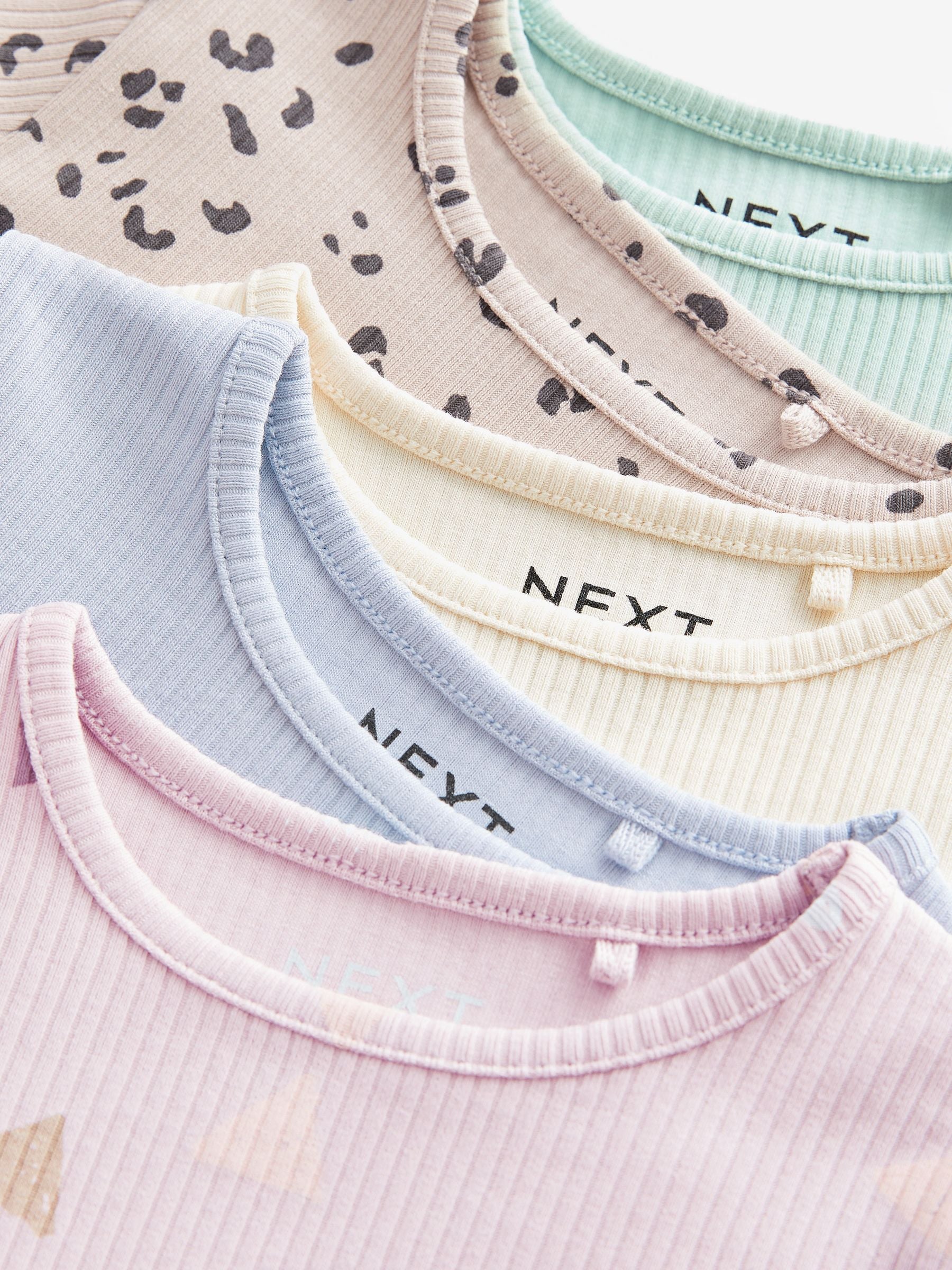 Pastel Ditsy Ribbed Long Sleeve Tops 5 Pack (3mths-7yrs)