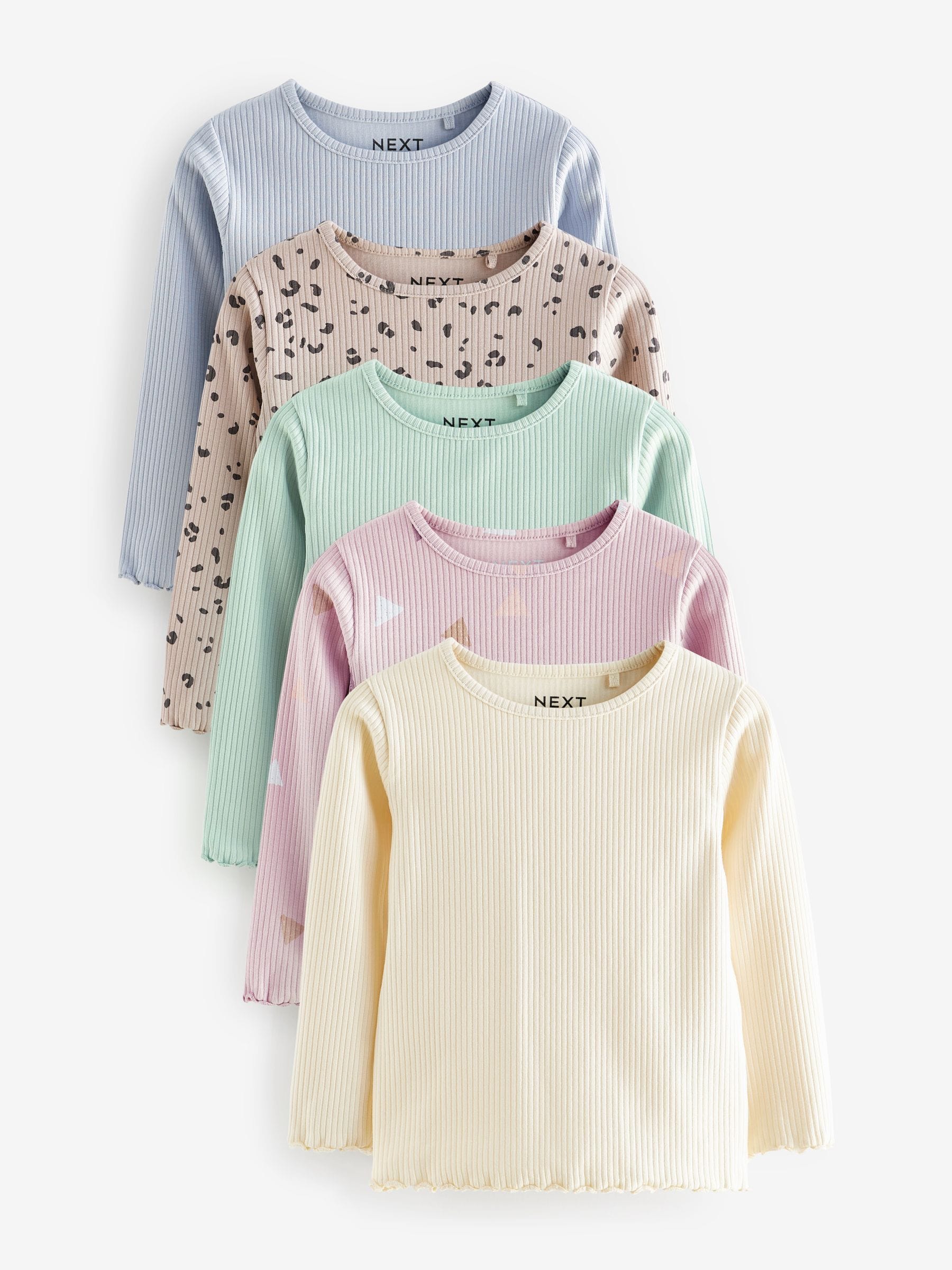 Pastel Ditsy Ribbed Long Sleeve Tops 5 Pack (3mths-7yrs)