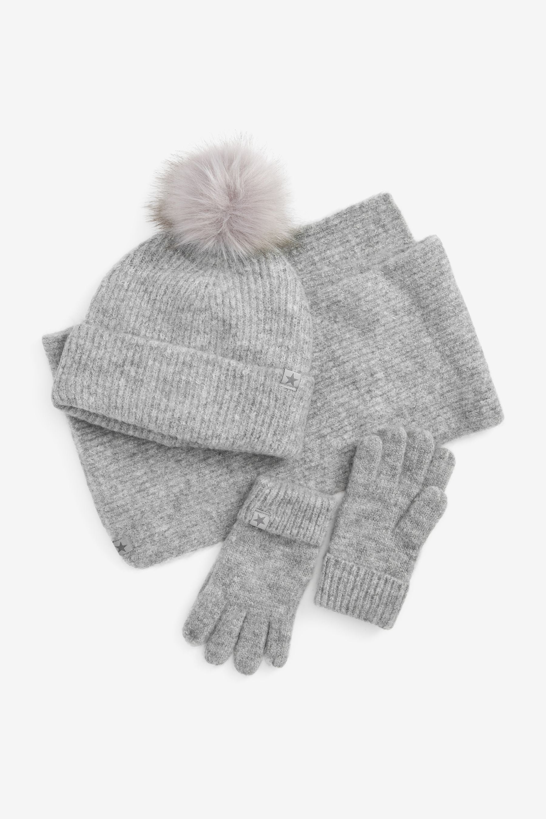 Grey Soft Ribbed Hat, Gloves And Scarf Set (3-16yrs)