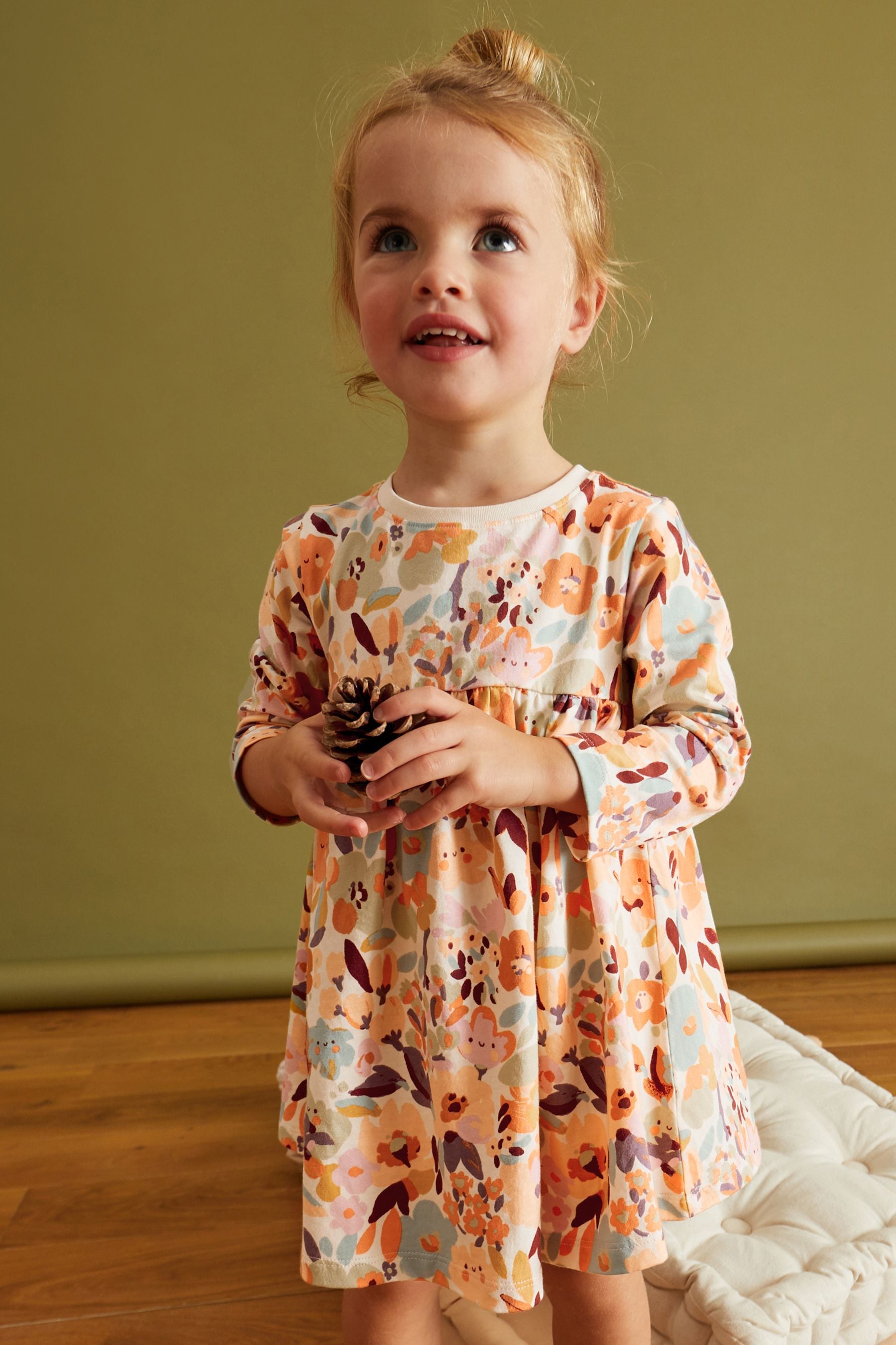 Multicolour Floral Long Sleeve Jersey Dress (3mths-7yrs)