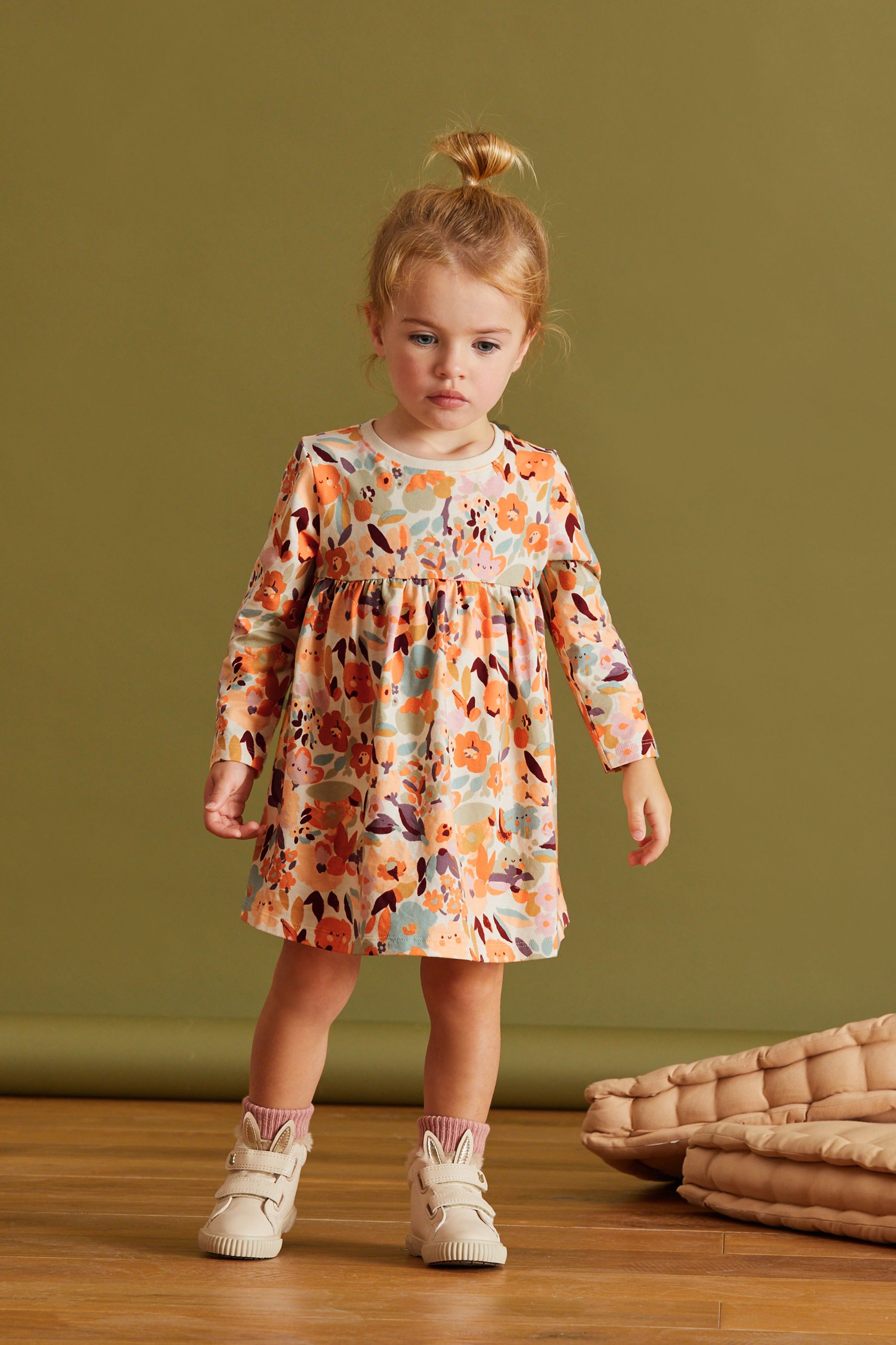 Multicolour Floral Long Sleeve Jersey Dress (3mths-7yrs)