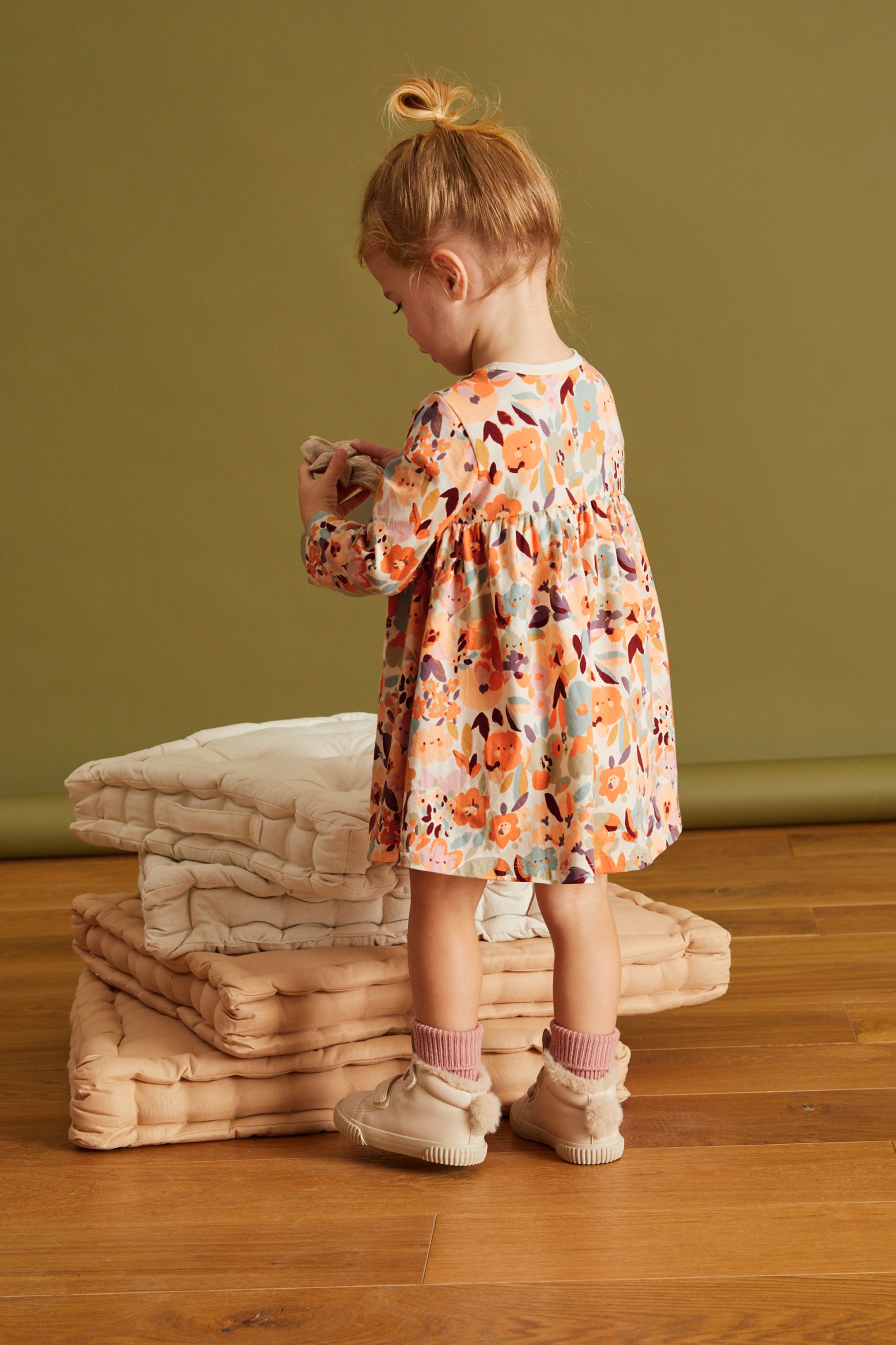 Multicolour Floral Long Sleeve Jersey Dress (3mths-7yrs)