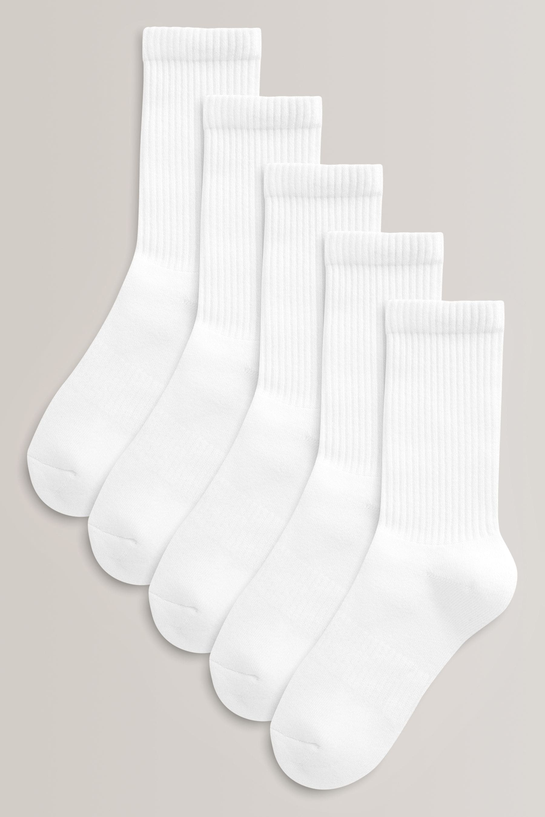 White 5 Pack Cotton Rich Cushioned Footbed Ribbed Socks