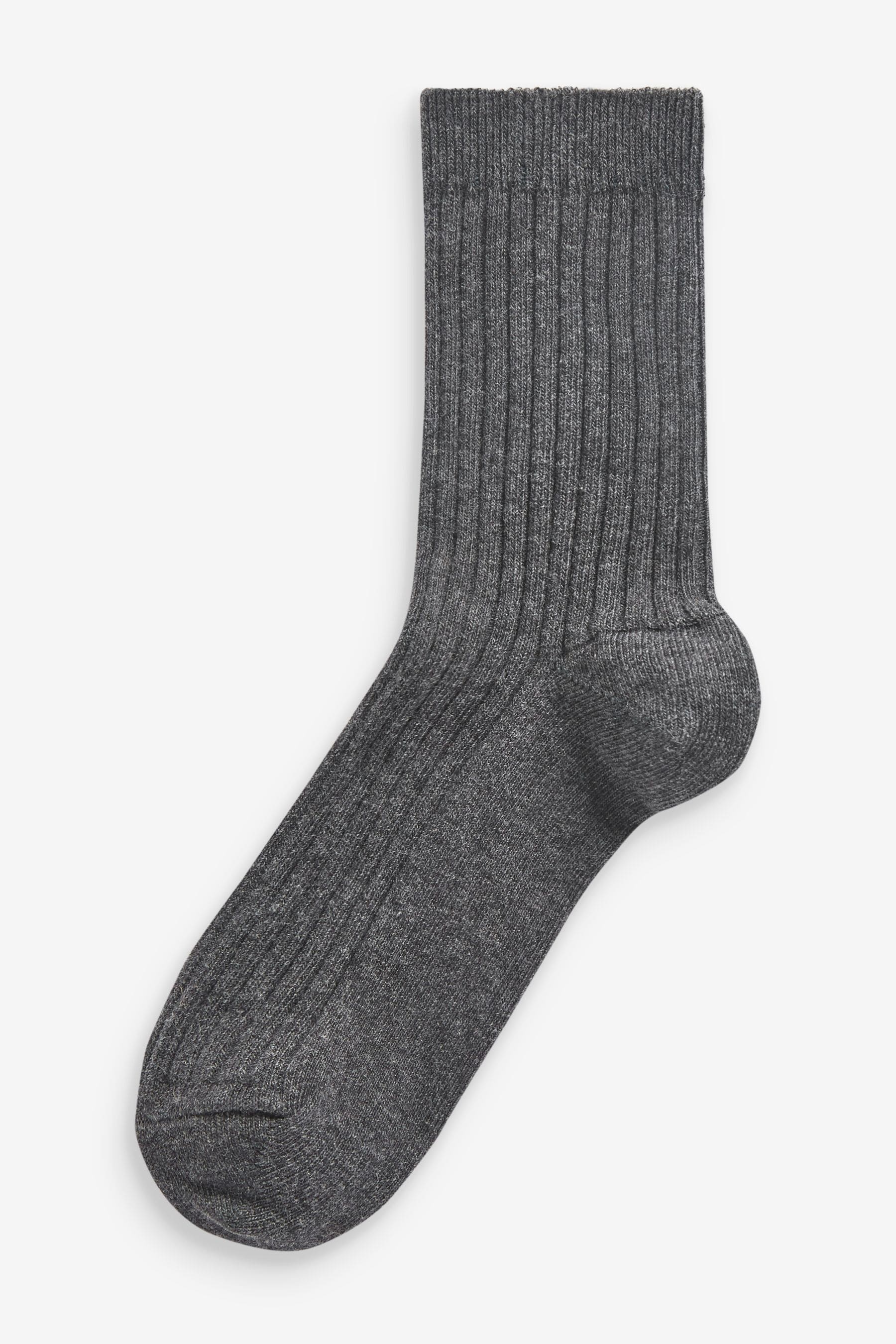 Grey Ribbed Cotton Rich Socks 7 Pack