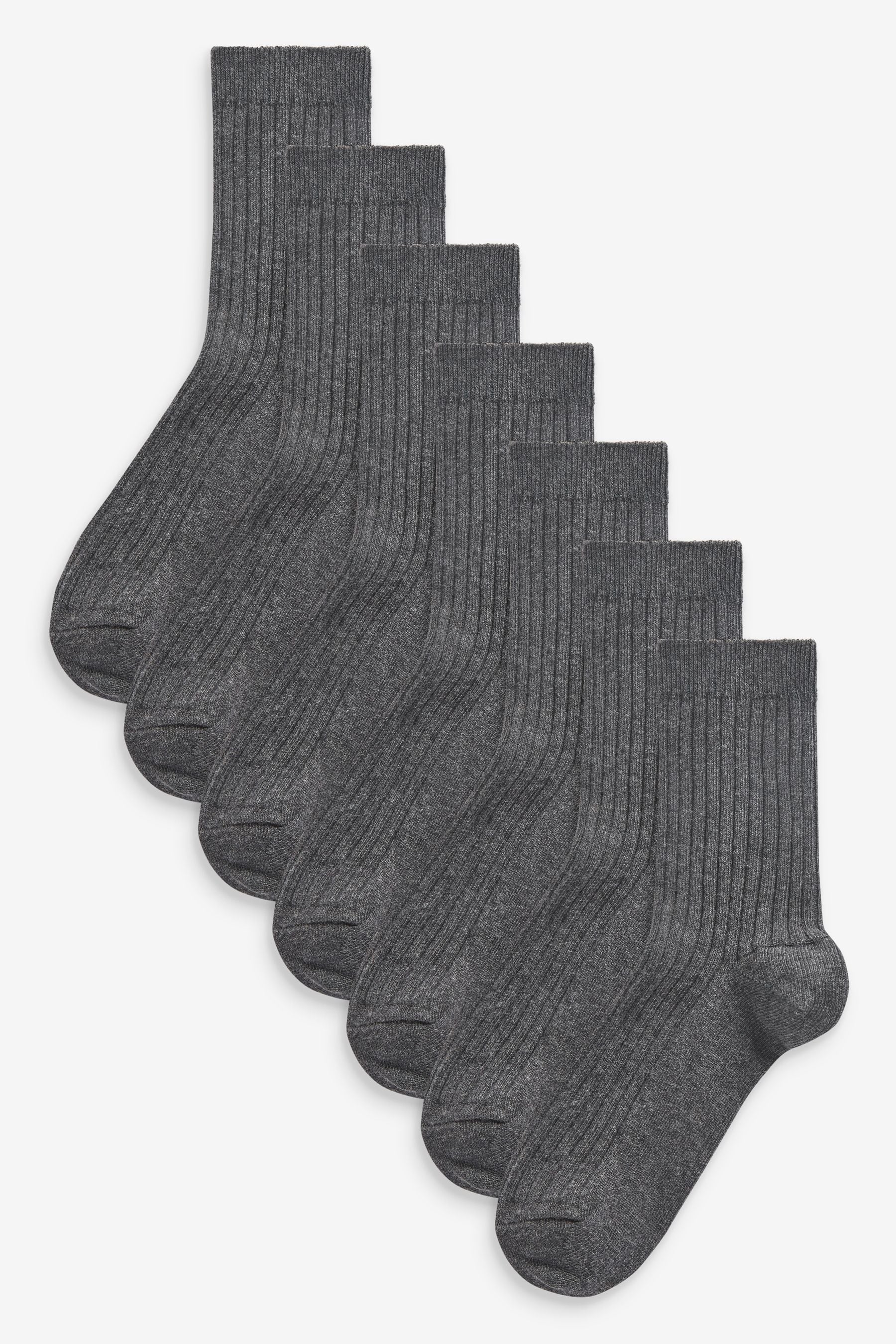 Grey Ribbed Cotton Rich Socks 7 Pack