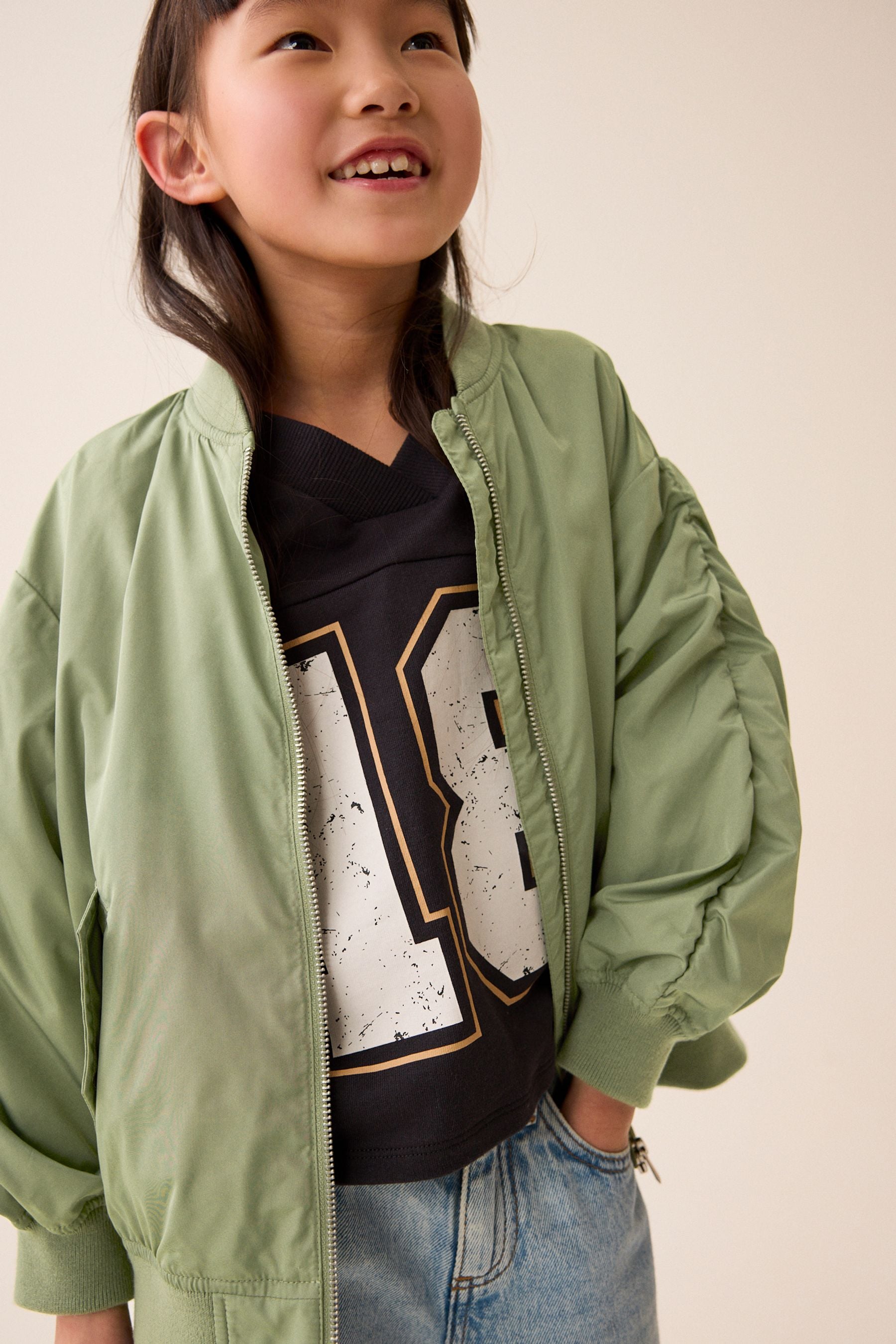 Khaki Green Shower Resistant Bomber Jacket (3-16yrs)