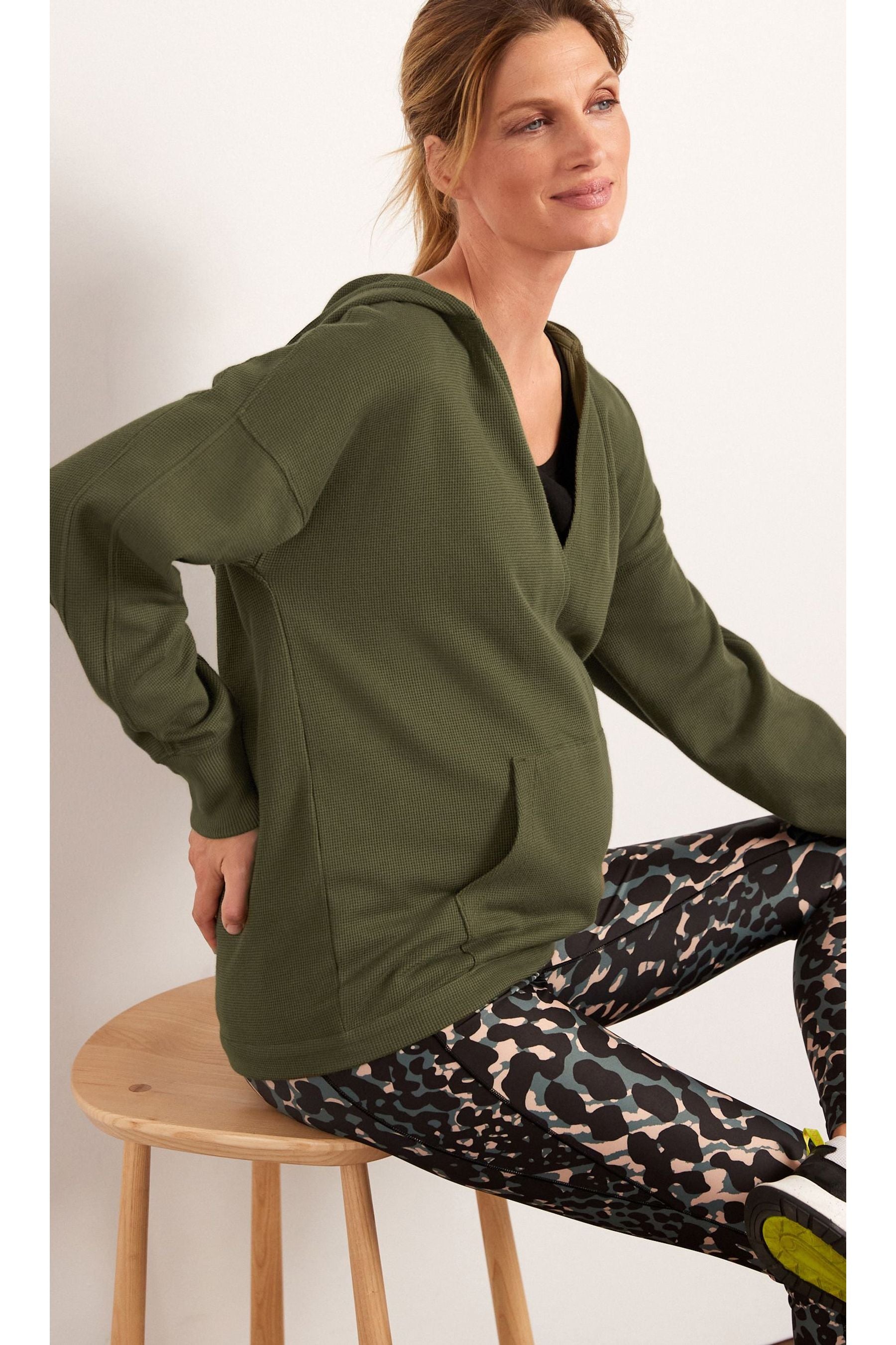 Khaki Green Maternity Hooded Sports Top