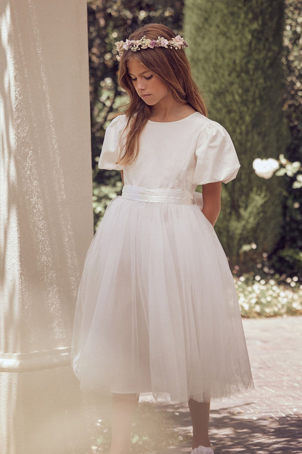 Angel & Rocket White/Ivory Celine Taffeta Tulle Bow Dress