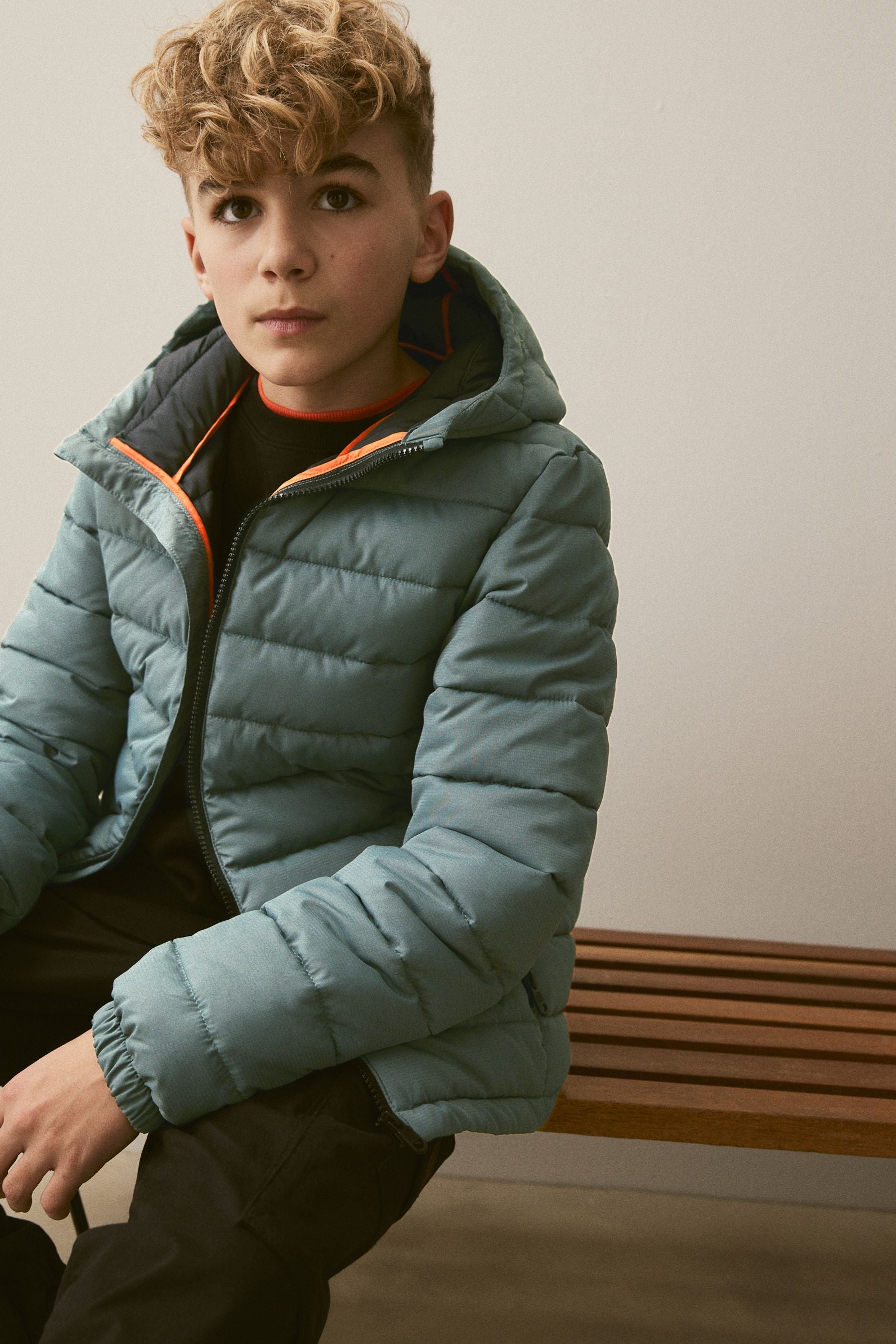 Teal Blue Quilted Midweight Hooded Jacket (3-16yrs)