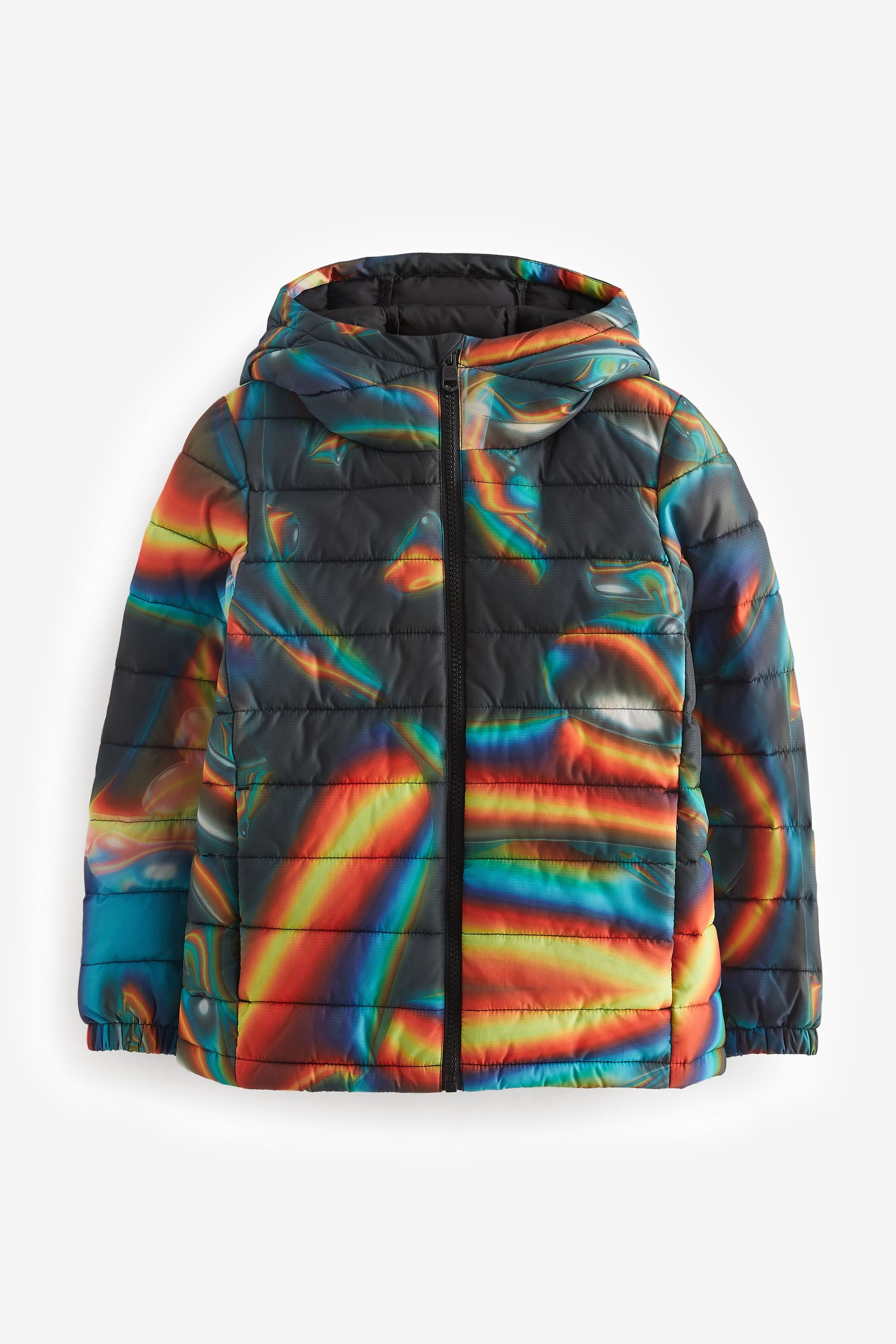 Black Print Quilted Midweight Hooded Jacket (3-16yrs)