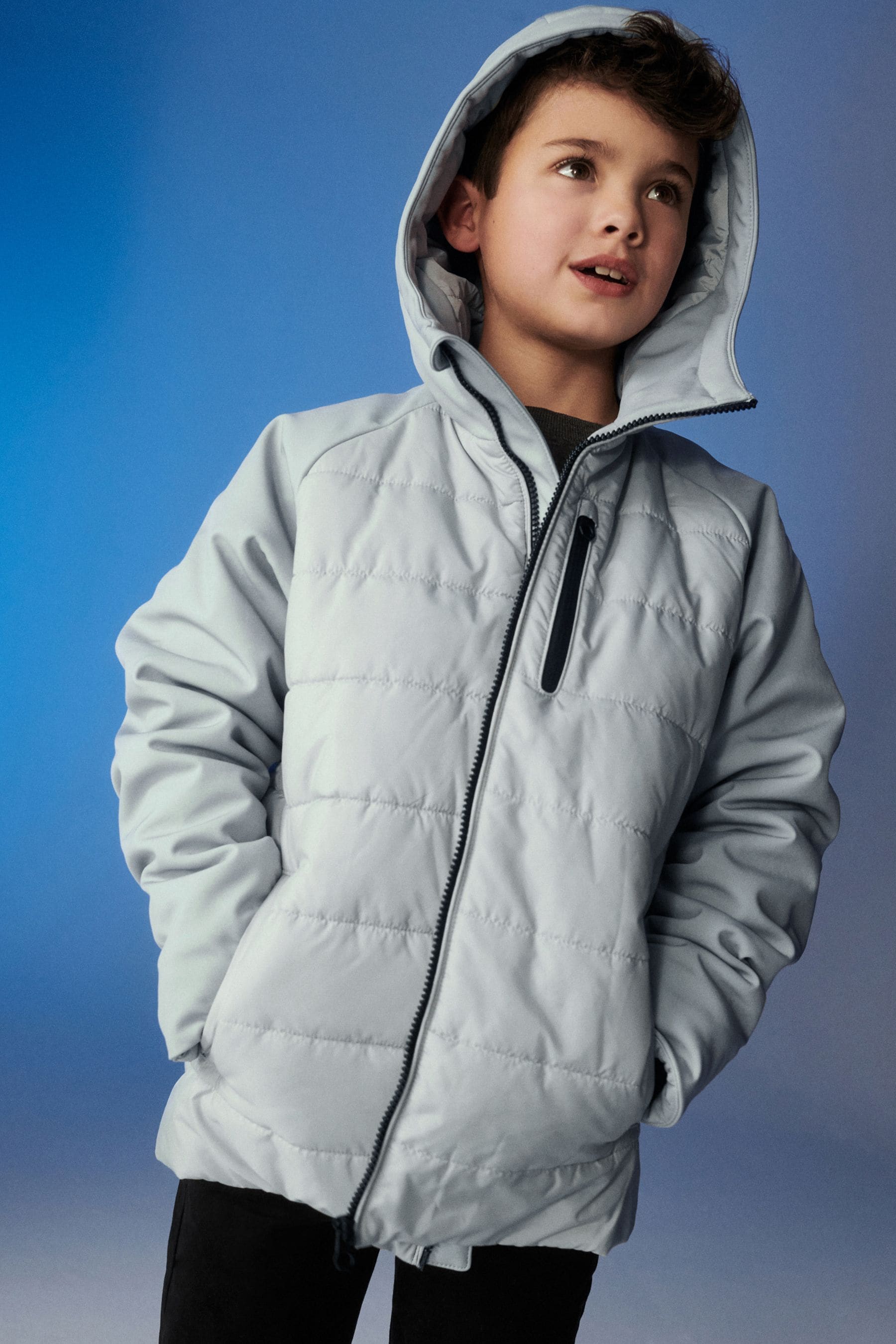 Grey Putty Quilted Hybrid Coat (3-16yrs)