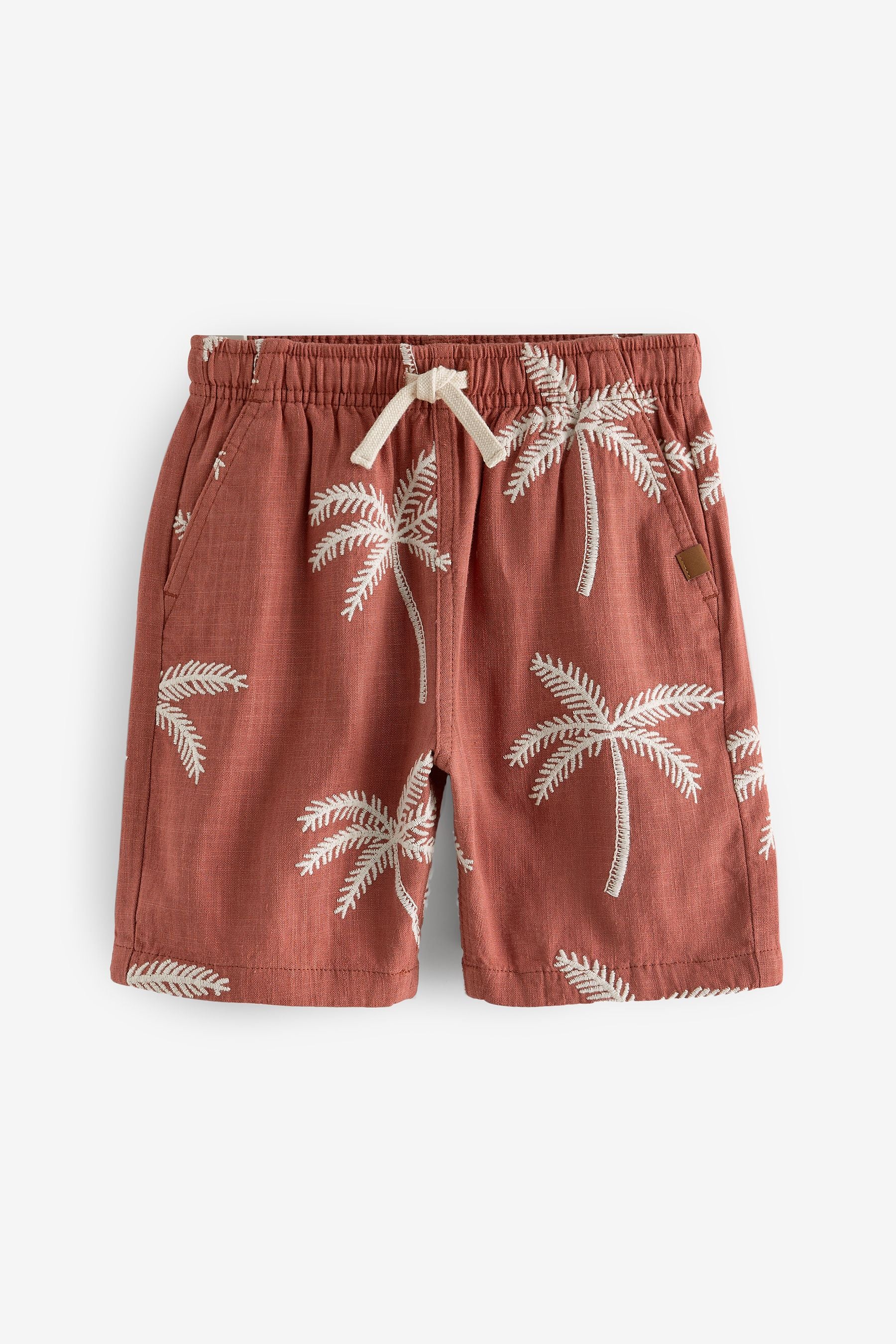 Orange Palm Tree Textured Shorts With Linen (3-16yrs)