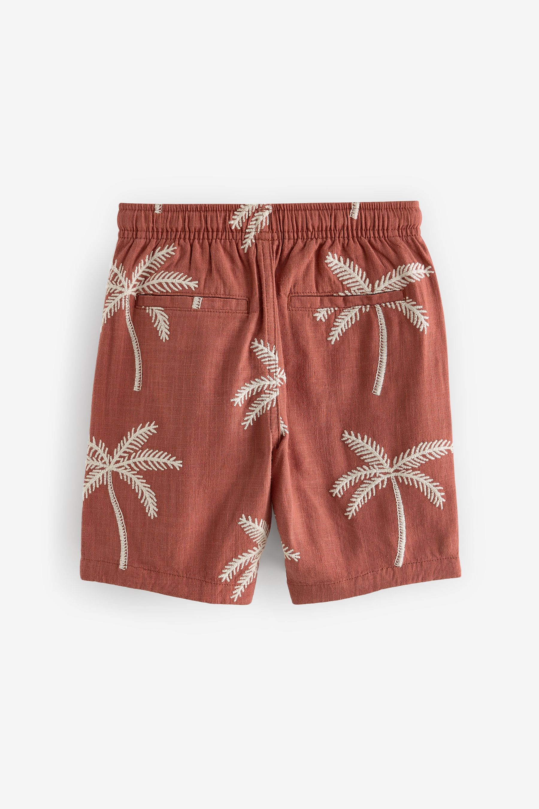 Orange Palm Tree Textured Shorts With Linen (3-16yrs)