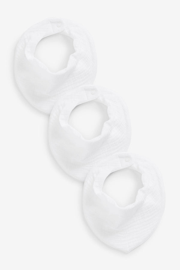 White Muslin Baby Dribble Bibs 3 Pack