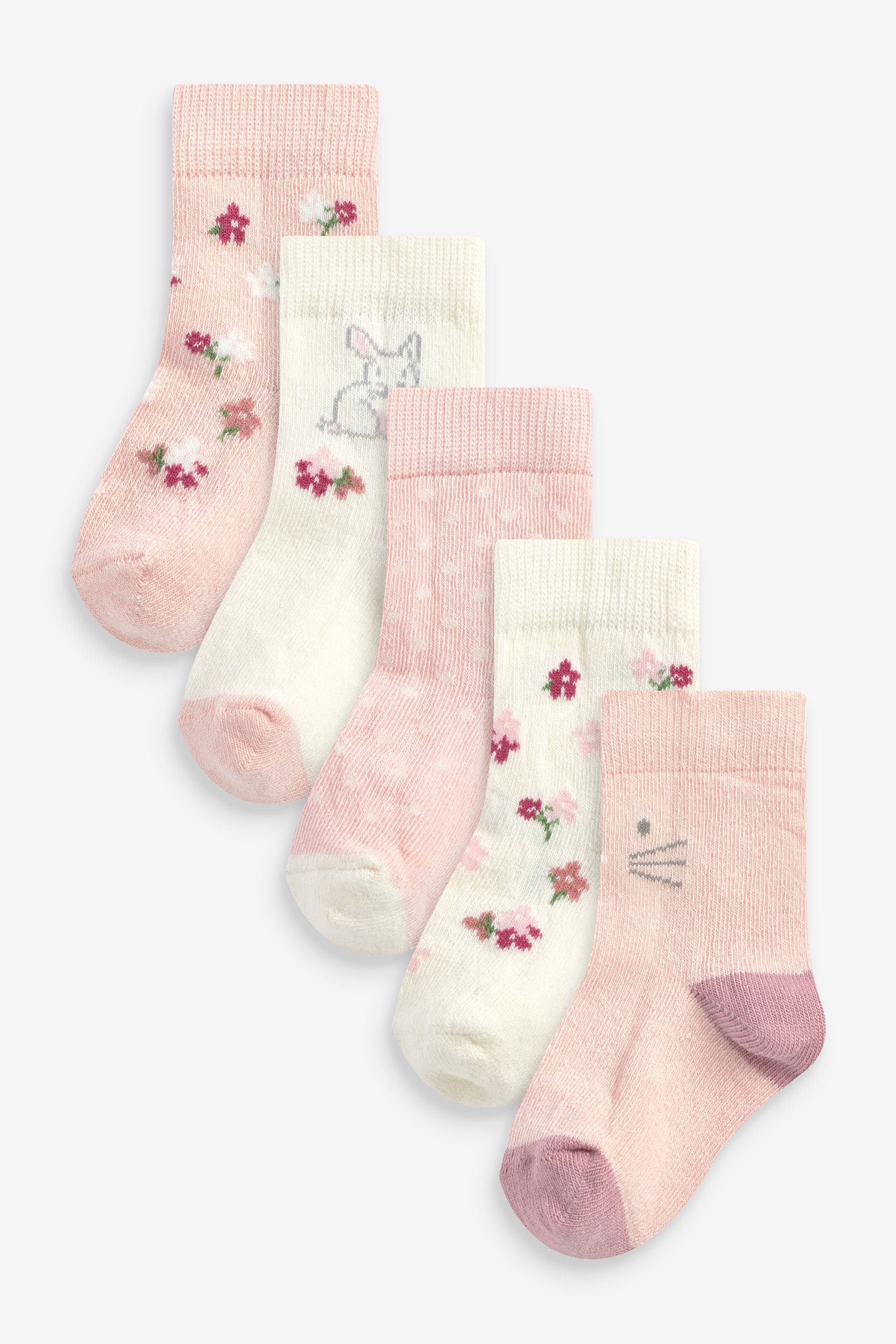 Pink Bunny 5 Pack Baby Socks (0mths-2yrs)-<span style="color: #ff2a00;">Fawry</span>