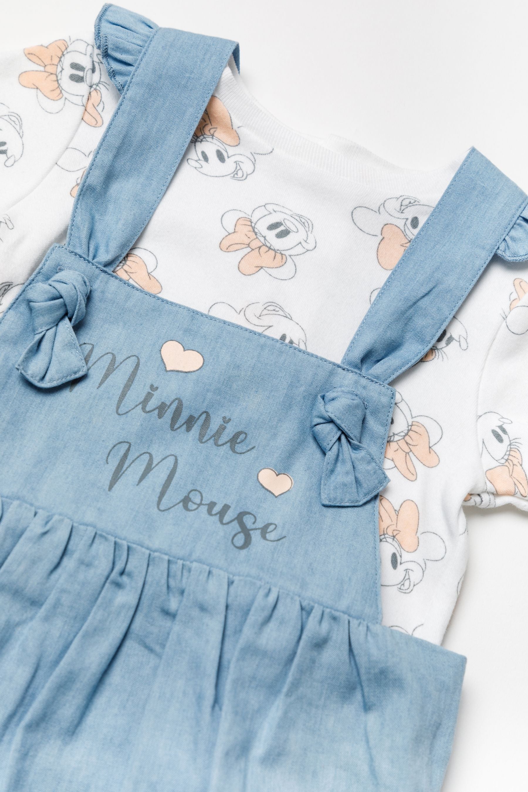 Disney Blue Minnie Mouse Chambray 2 Piece Dungaree And T-Shirt Set