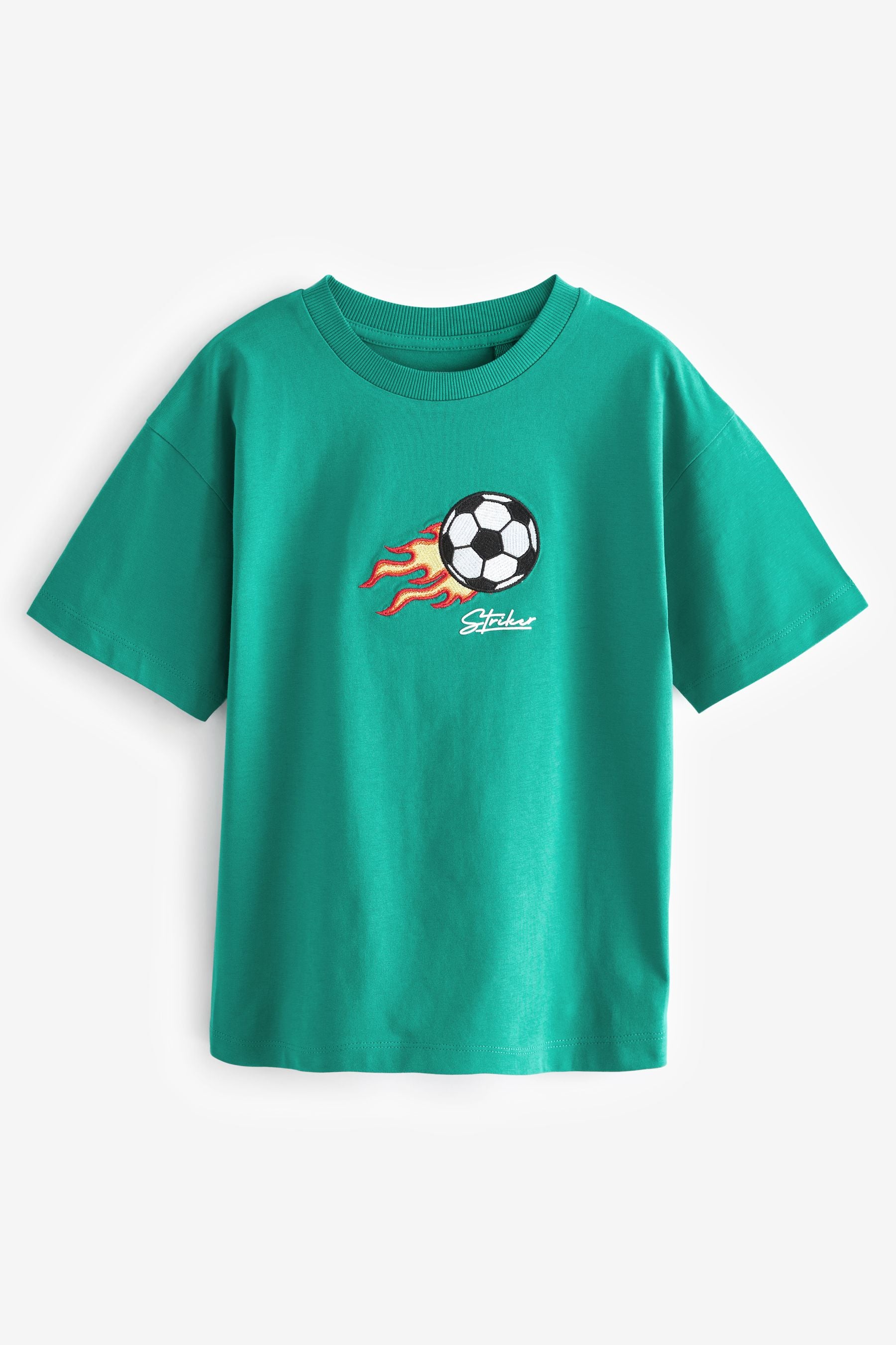 Green Football 100% Cotton Embroidered T-Shirt (3-16yrs)