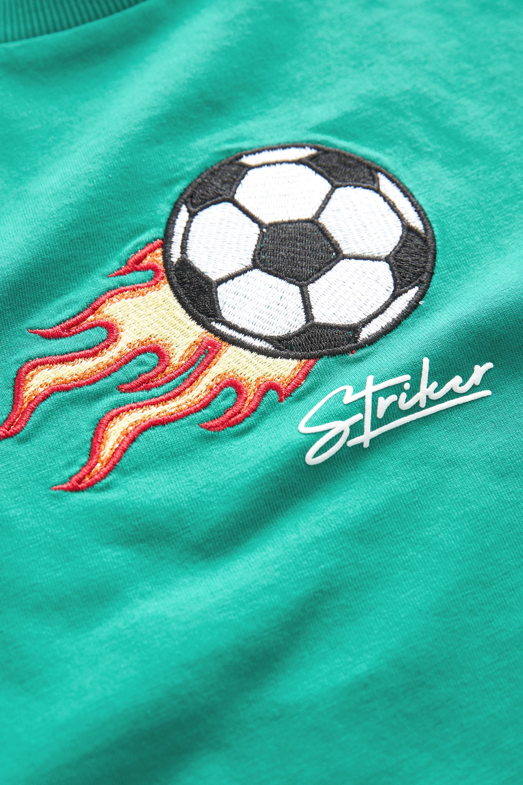 Green Football 100% Cotton Embroidered T-Shirt (3-16yrs)