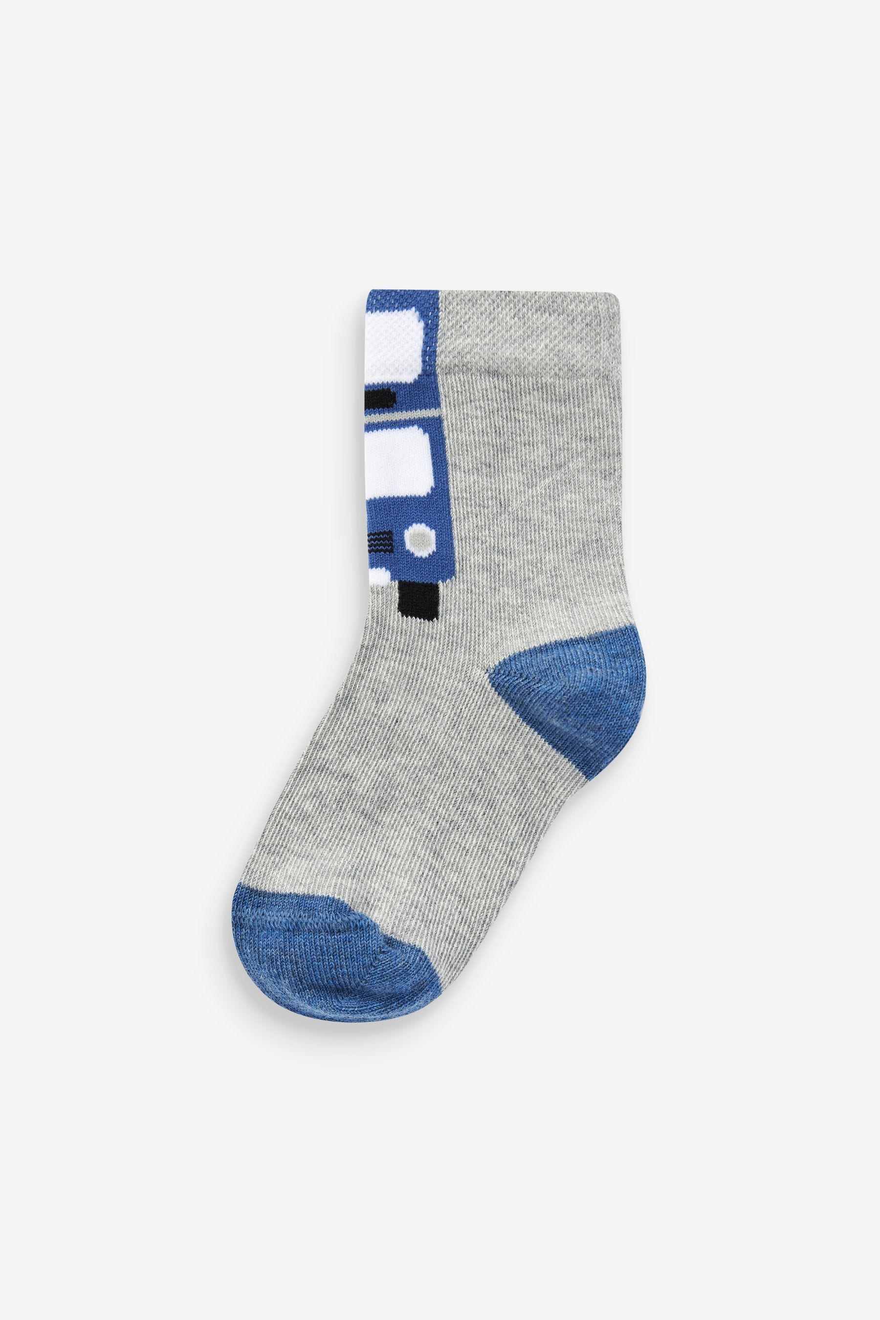 Blue Stripes/Transport Cotton Rich Socks 7 Pack