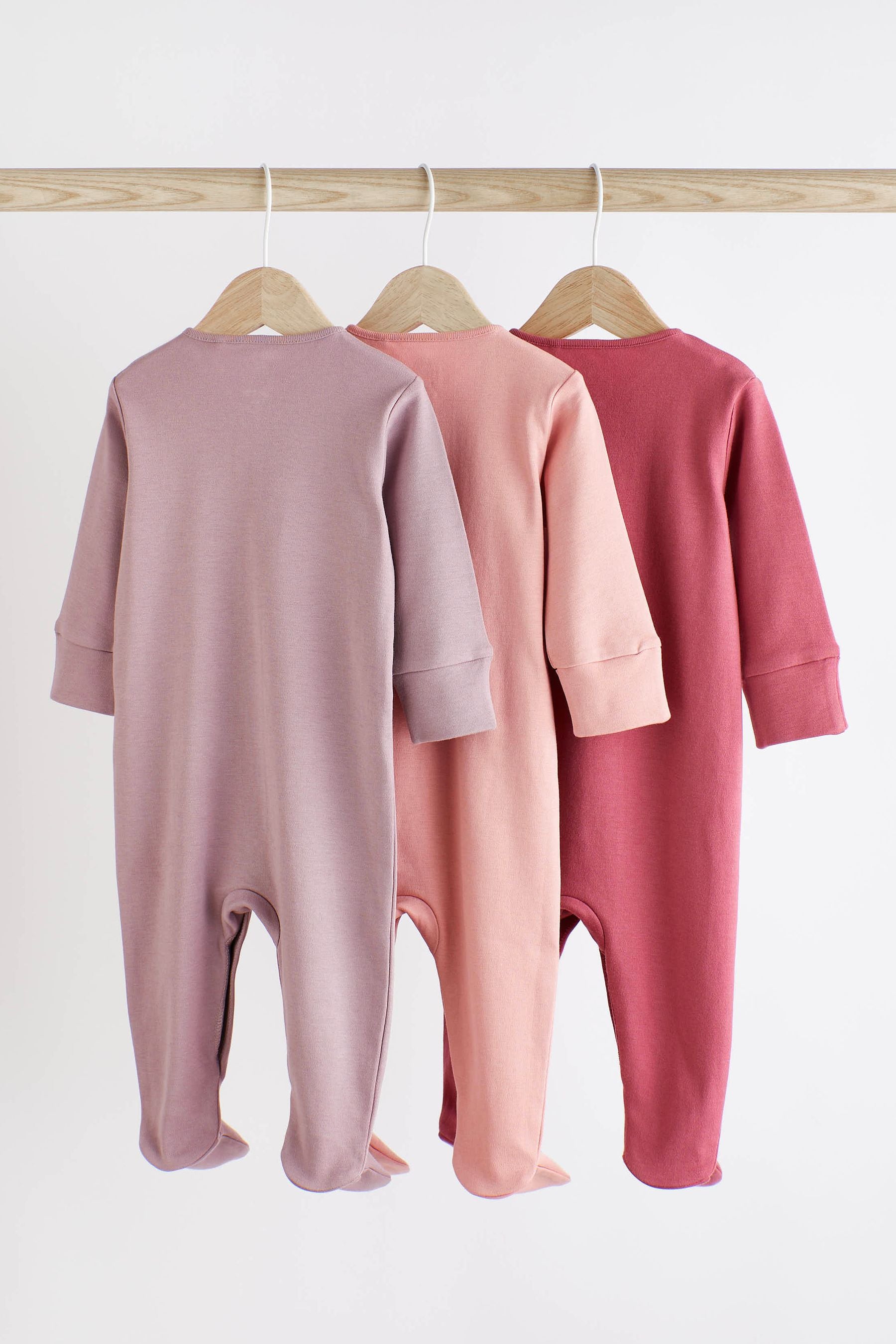 Pink 3 Pack Baby Sleepsuits (0-2yrs)