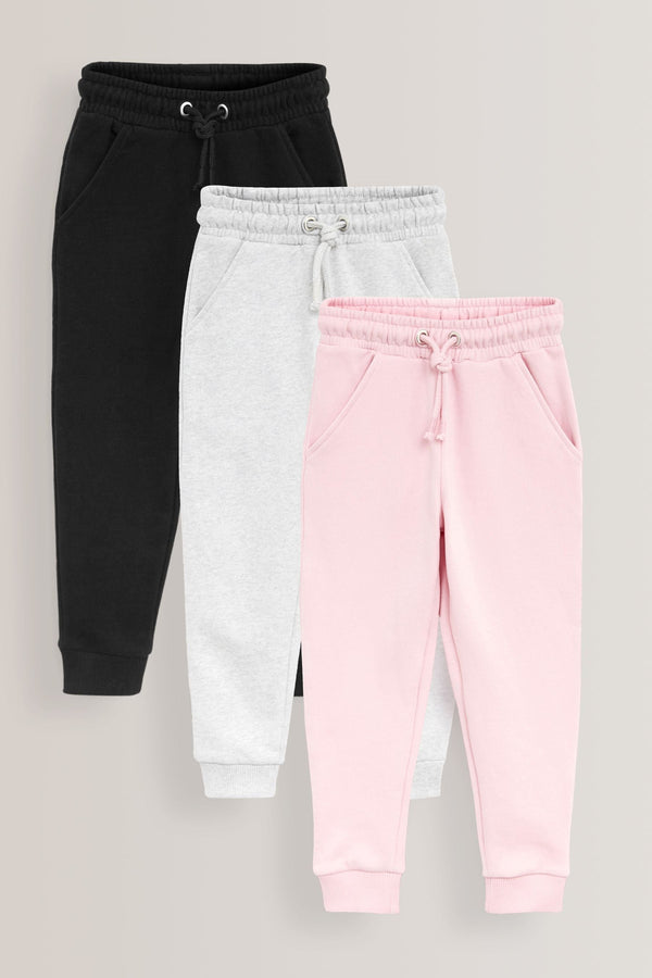 Pink/Grey/Black 3 Pack Soft Jersey Regular Fit Joggers (3-16yrs)