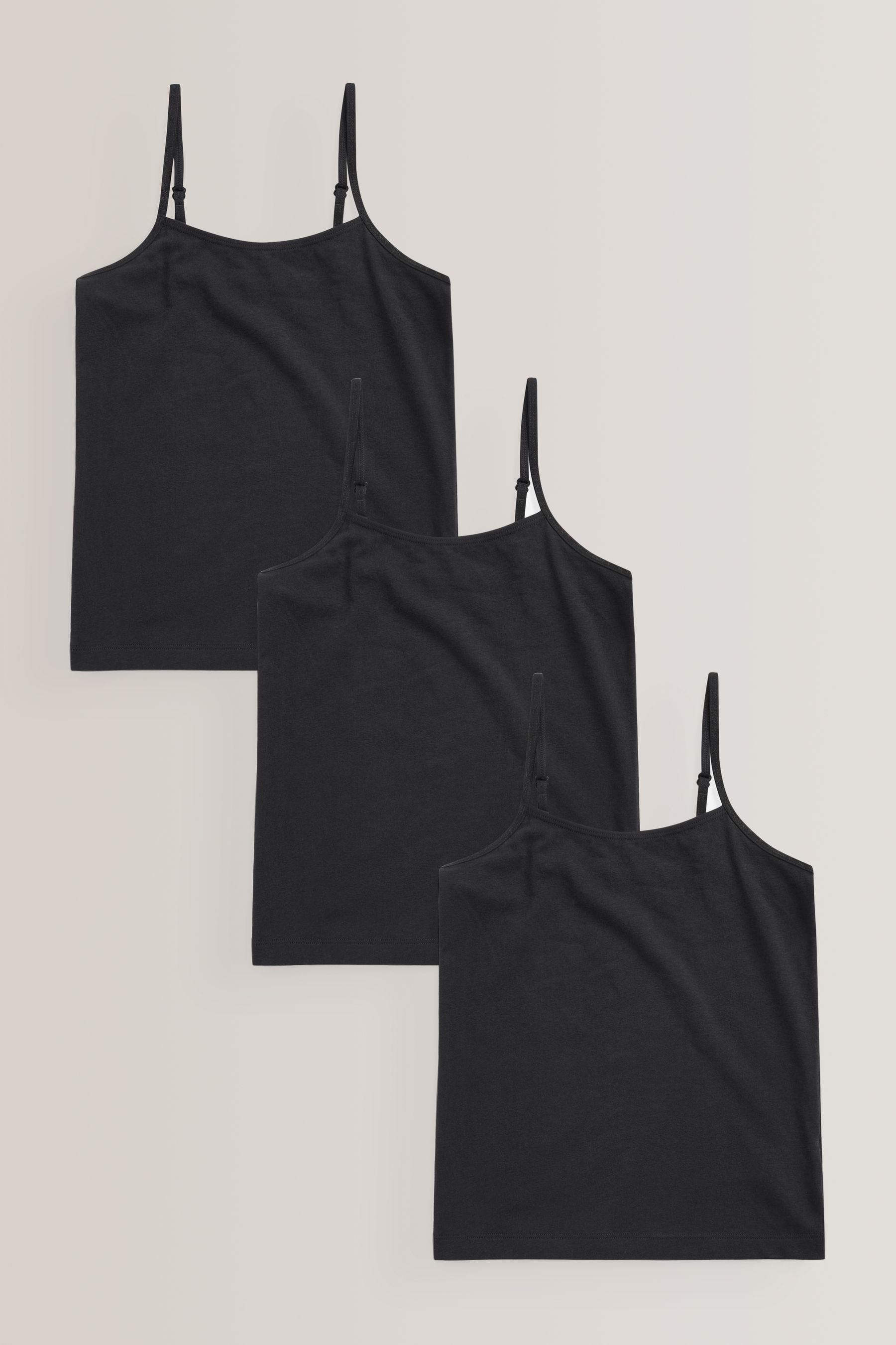 Black 3 Pack Elastic Strappy Cami Vest (1.5-16yrs)