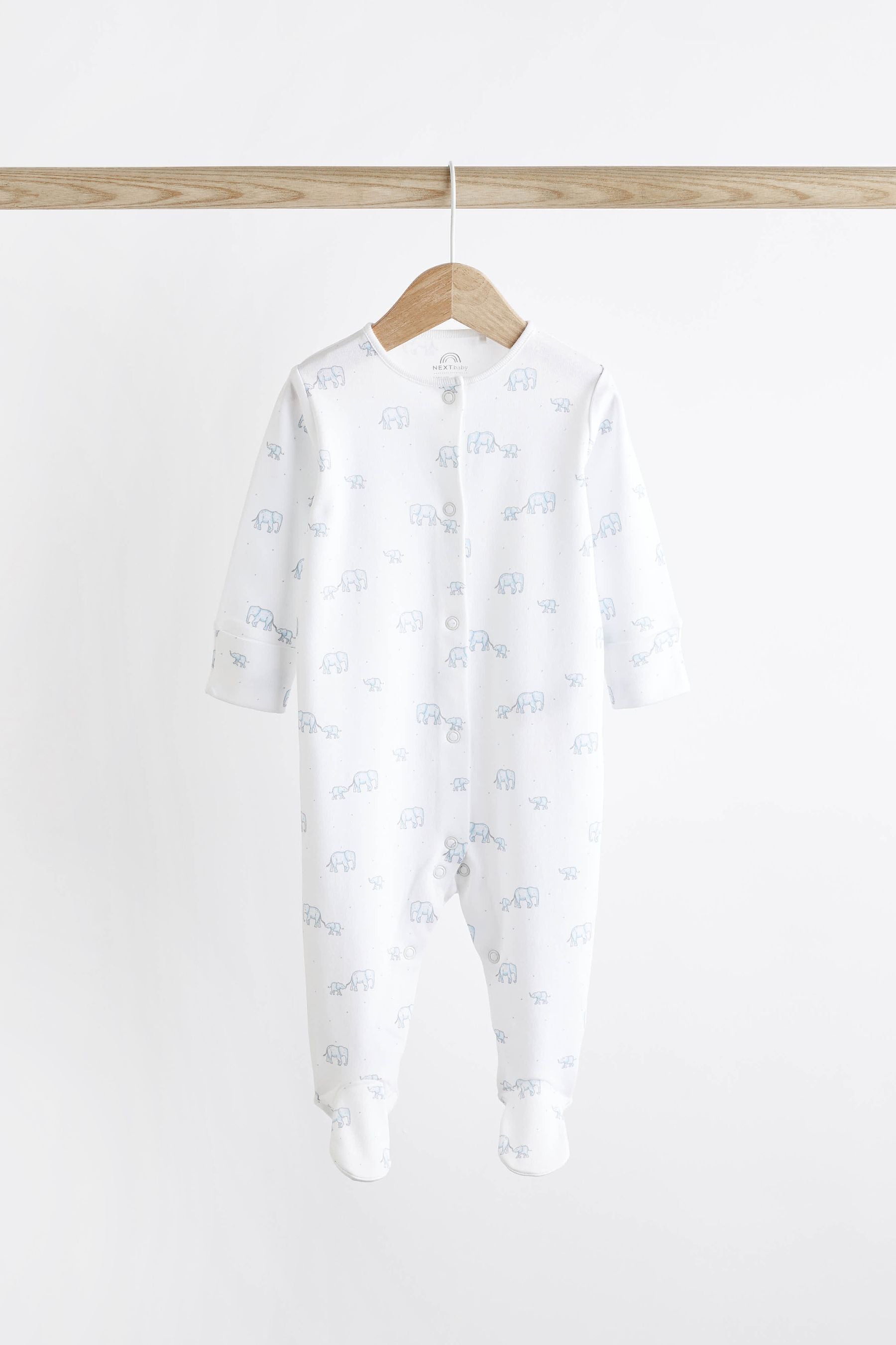 Pale Blue 4 Pack Elephant Baby Sleepsuits (0-2yrs)