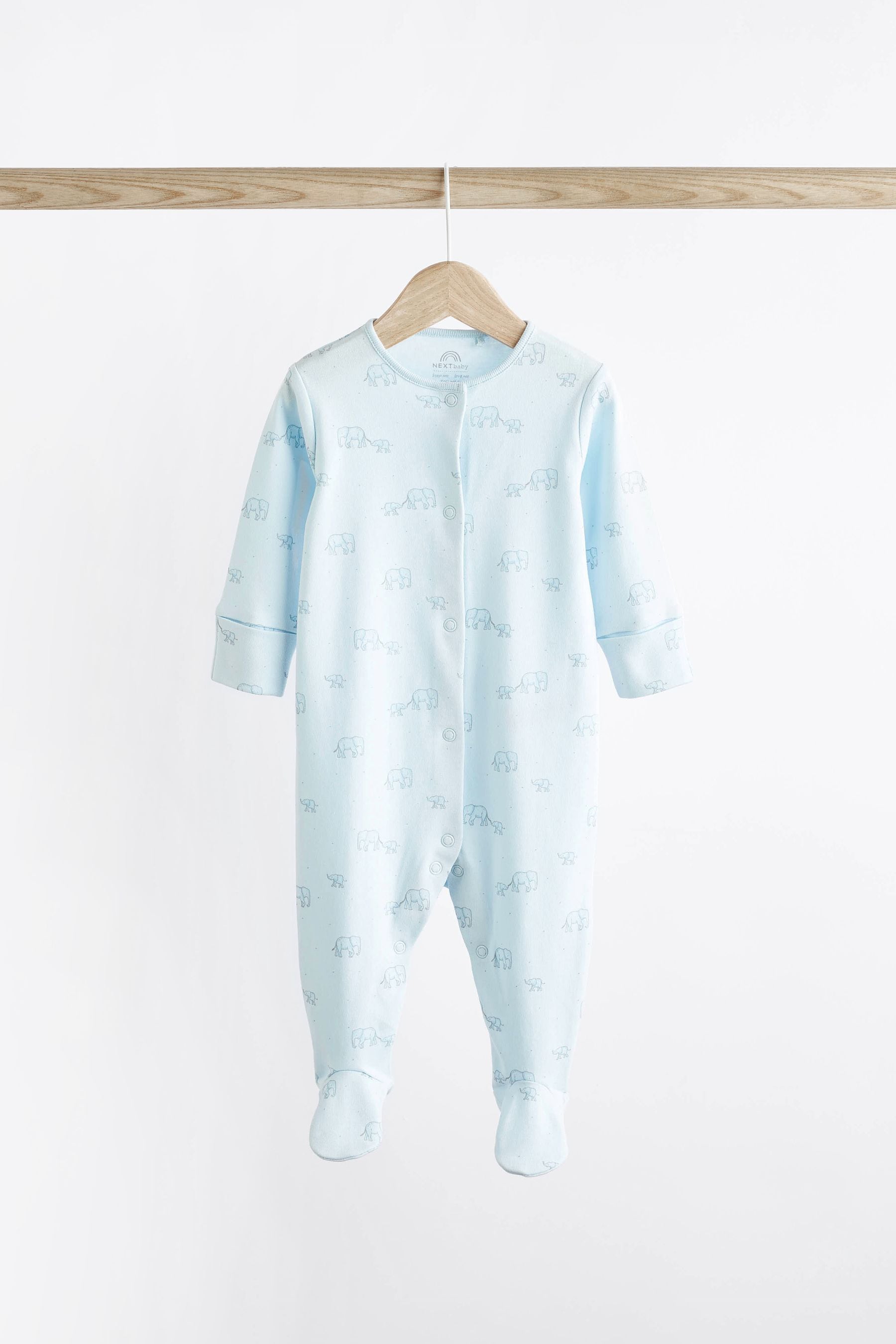 Pale Blue 4 Pack Elephant Baby Sleepsuits (0-2yrs)