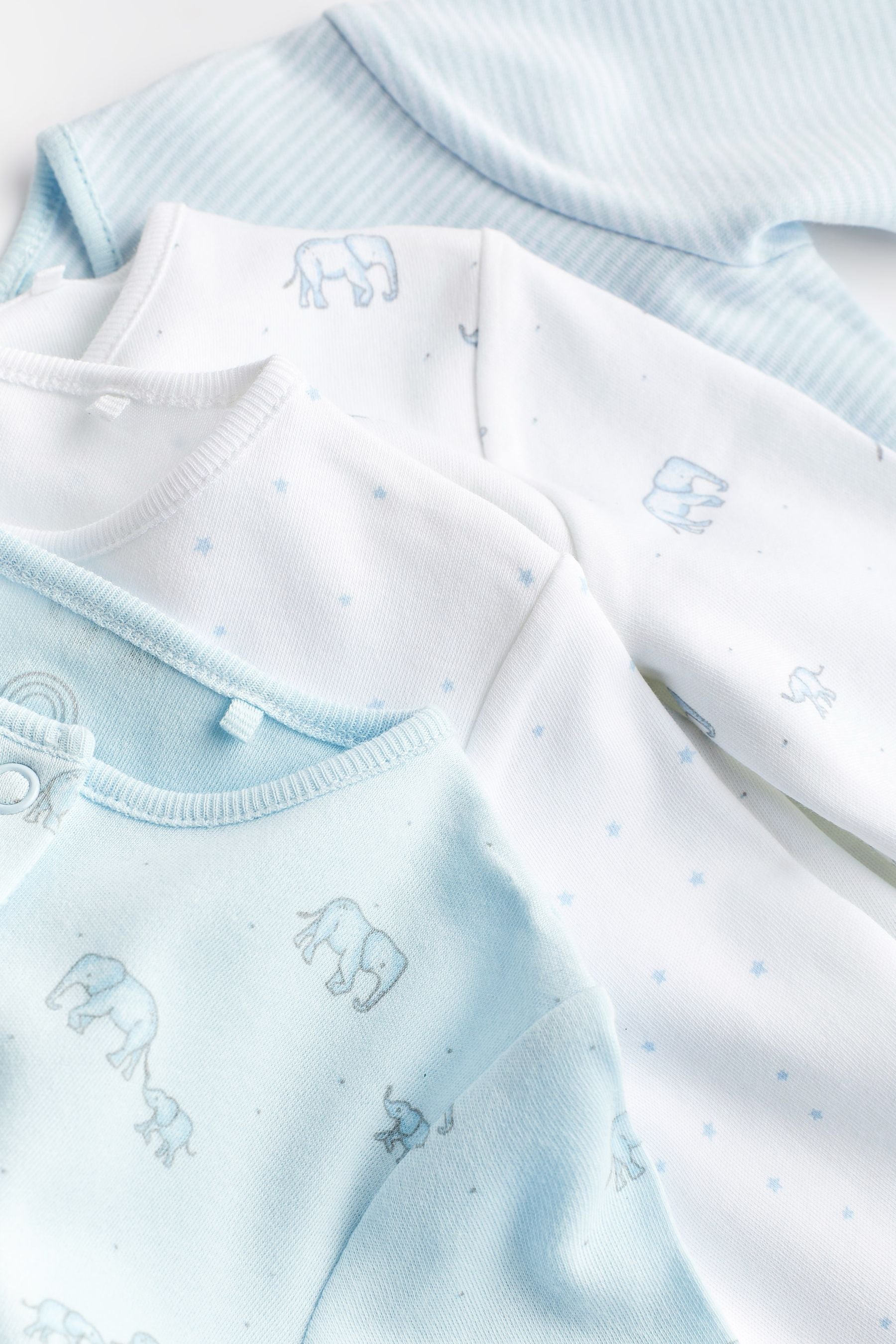 Pale Blue 4 Pack Elephant Baby Sleepsuits (0-2yrs)