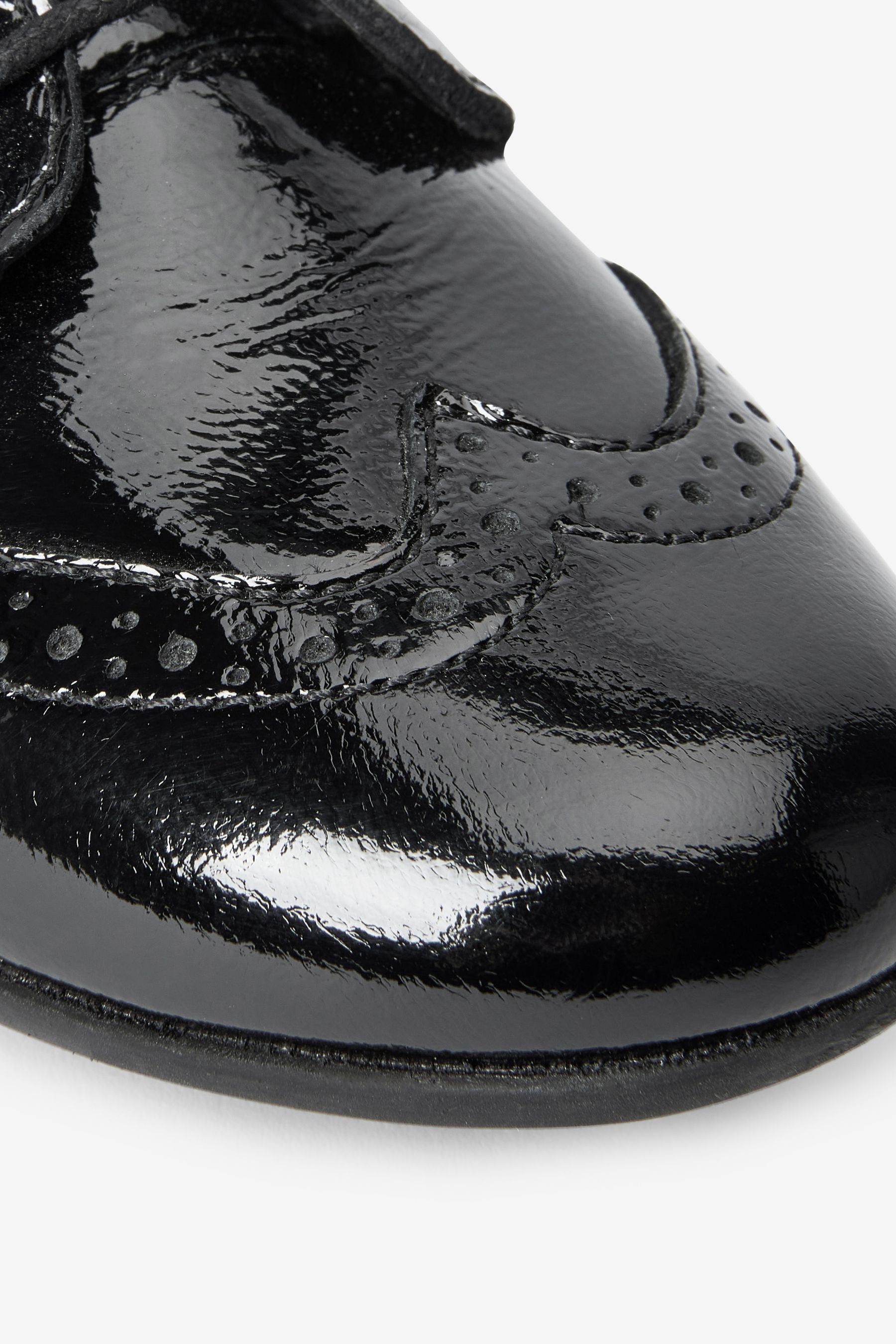 Black Patent Wide Fit (G) School Leather Lace-Up Brogues