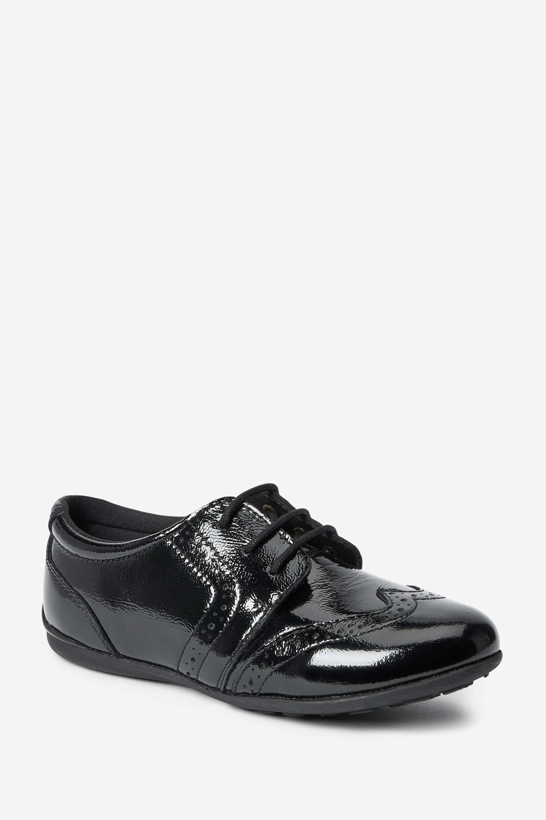 Black Patent Wide Fit (G) School Leather Lace-Up Brogues