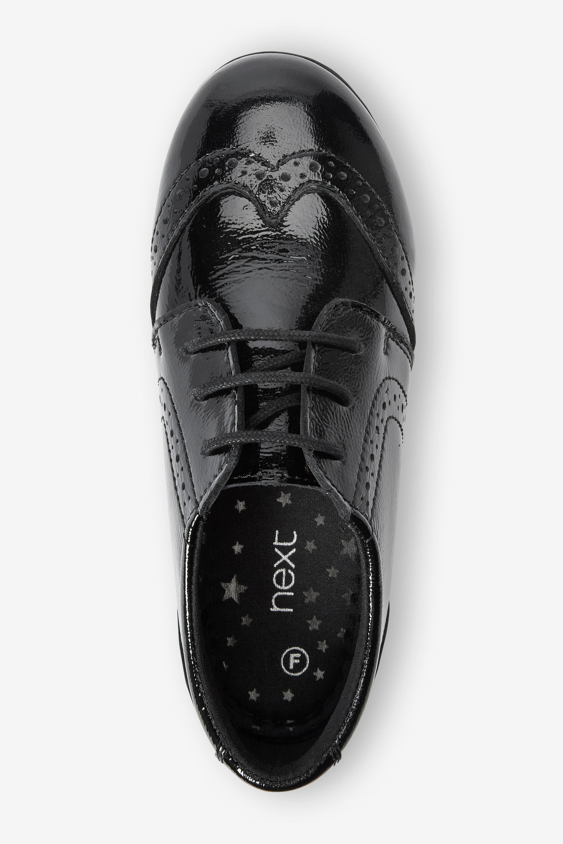 Black Patent Wide Fit (G) School Leather Lace-Up Brogues