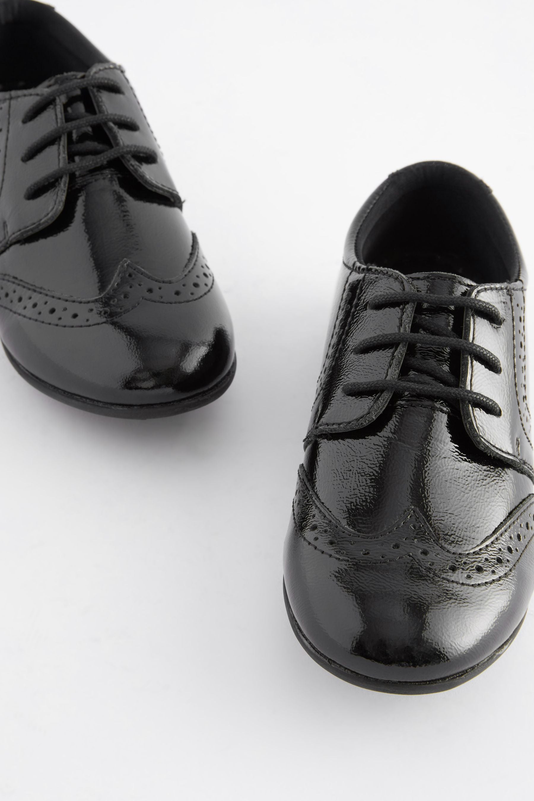 Black Patent Wide Fit (G) School Leather Lace-Up Brogues