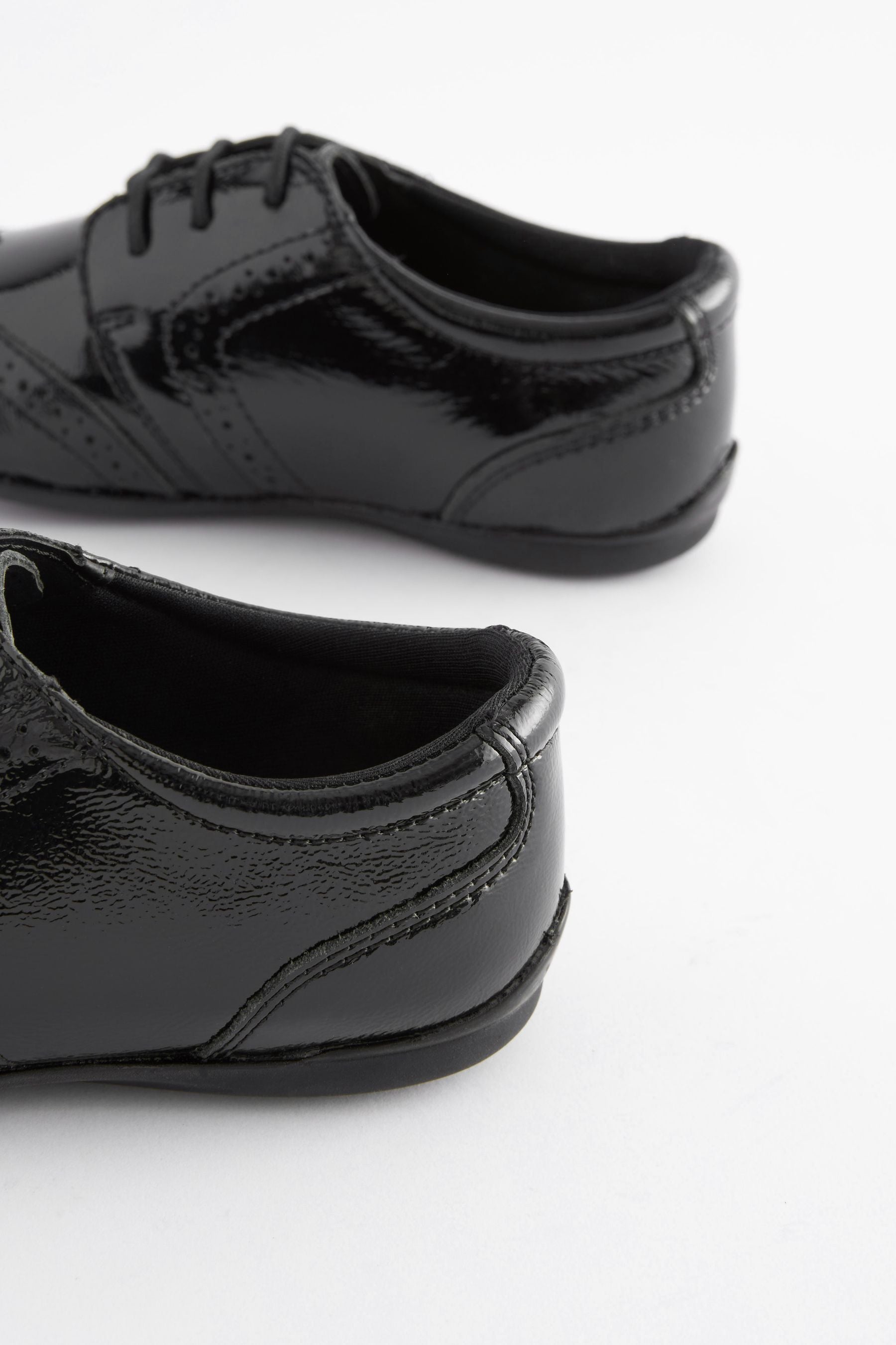 Black Patent Wide Fit (G) School Leather Lace-Up Brogues