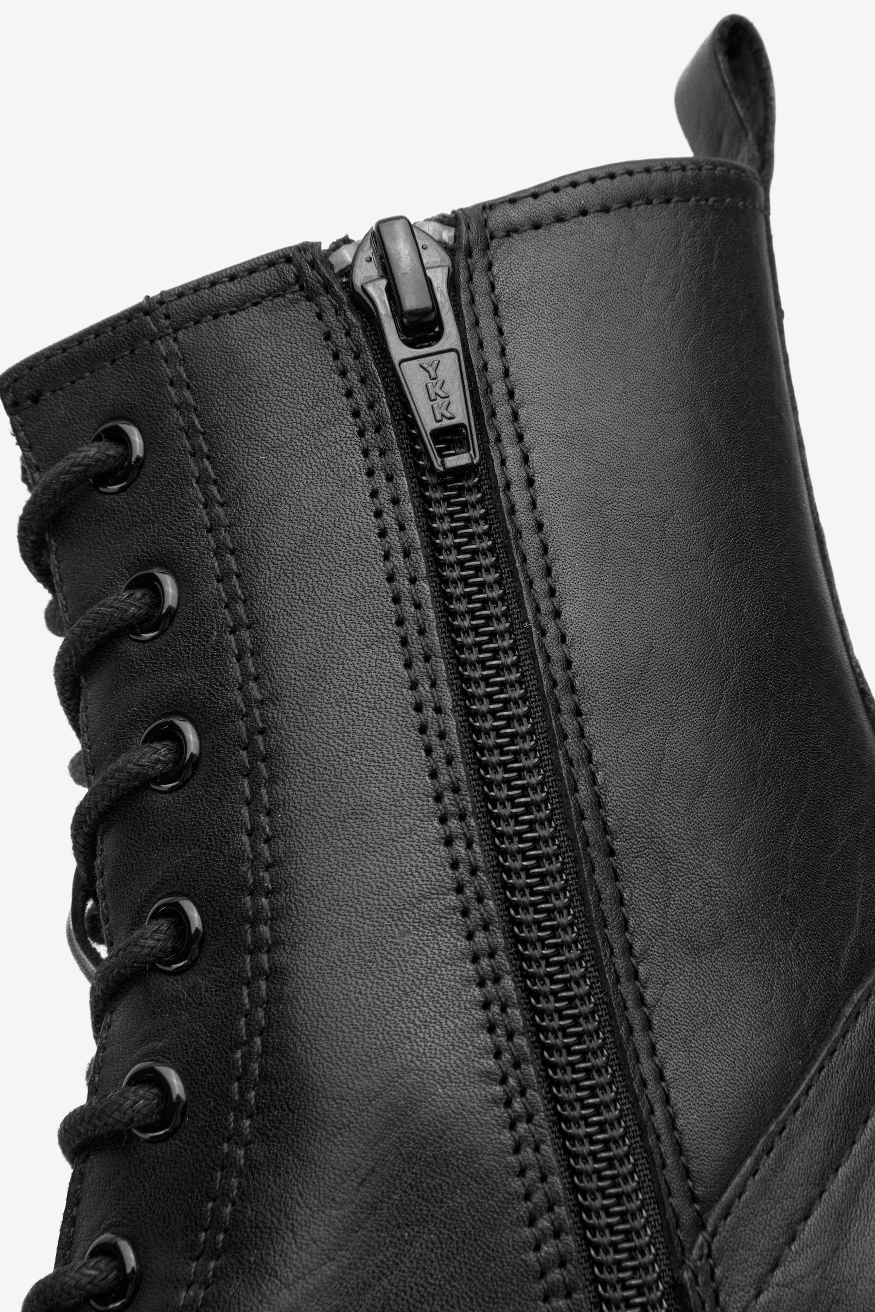 Black Leather Wide Fit (G) Warm Lined Lace Up Boots