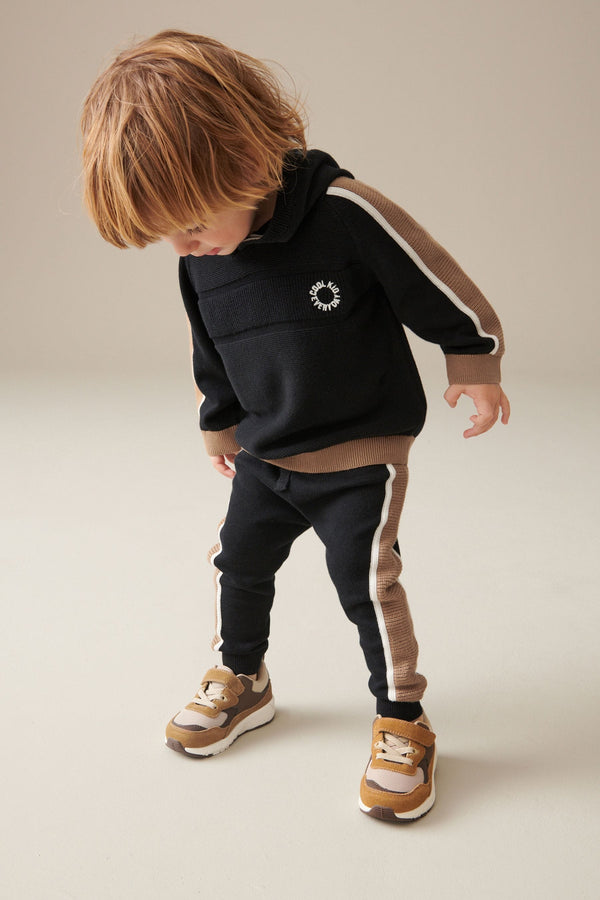 Black/Brown 100% Cotton Knitted Textured Hoodie and Joggers Set (3mths-7yrs)