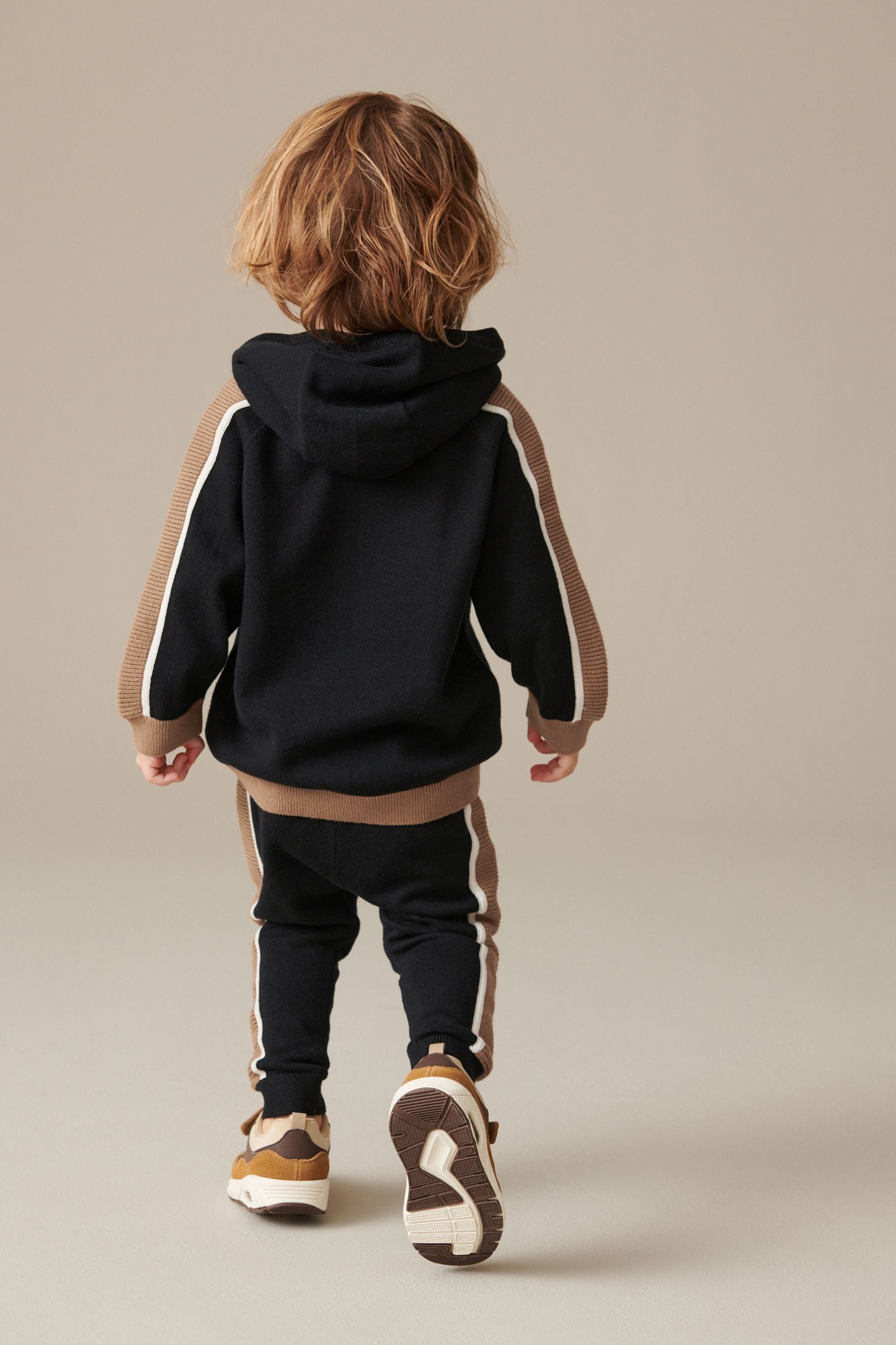 Black/Brown 100% Cotton Knitted Textured Hoodie and Joggers Set (3mths-7yrs)