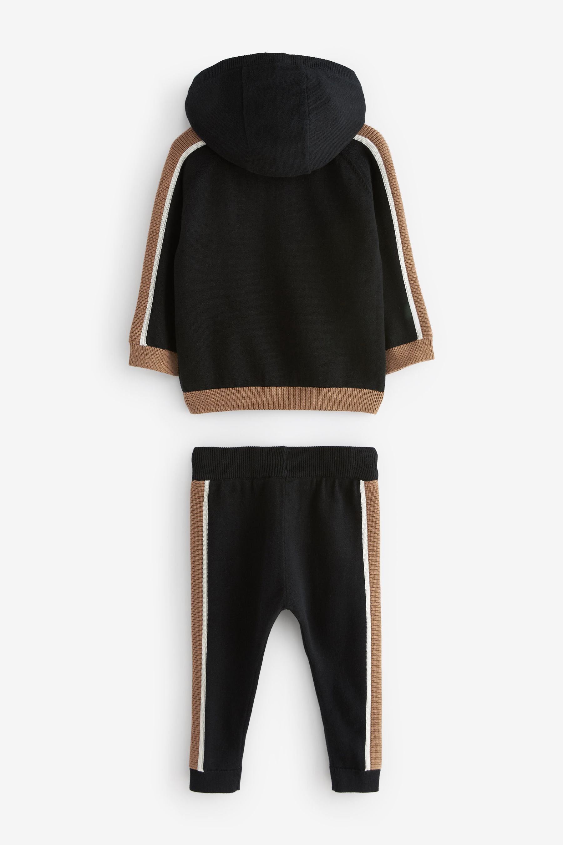 Black/Brown 100% Cotton Knitted Textured Hoodie and Joggers Set (3mths-7yrs)