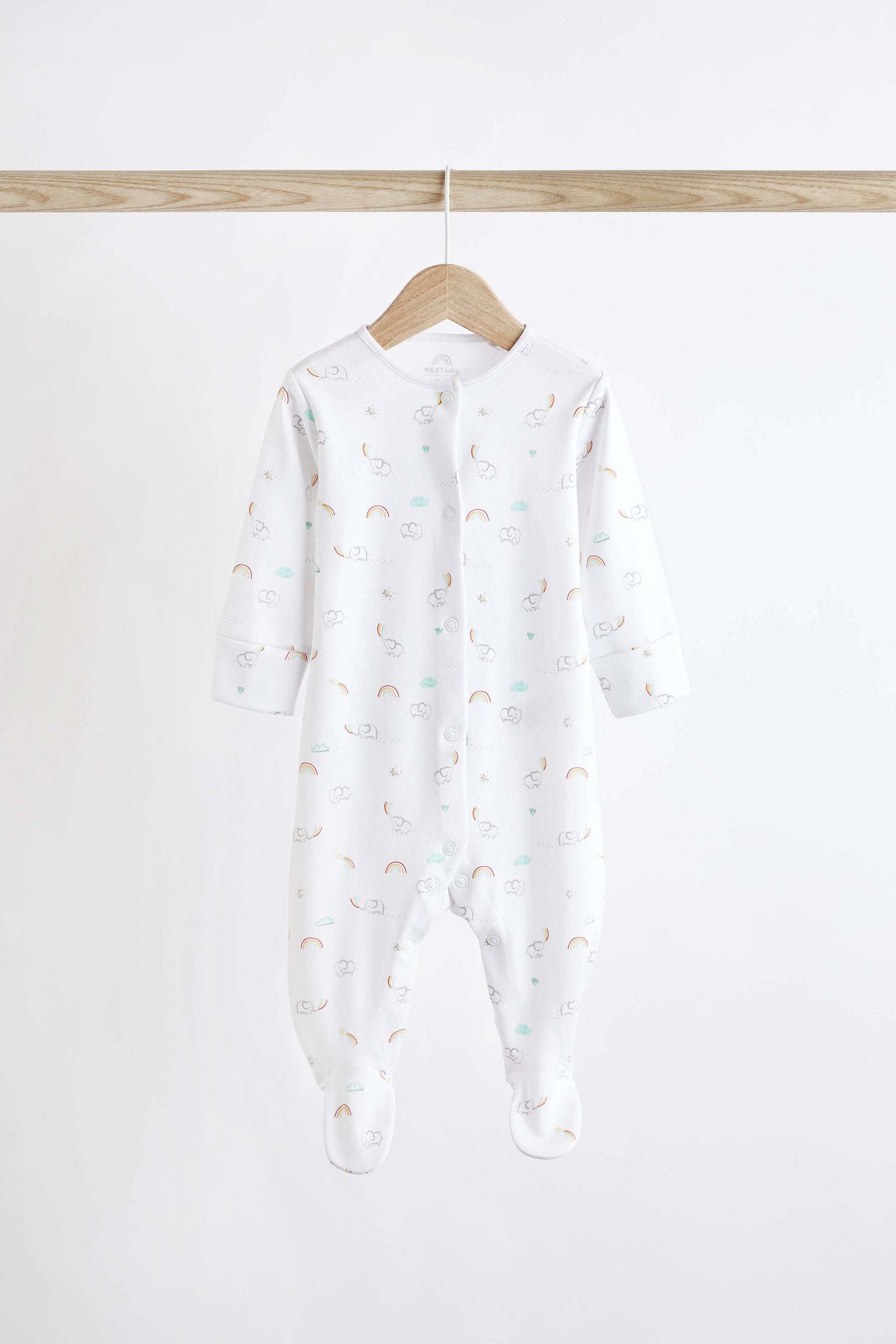 White Bright Animal 4 Pack Baby Printed Long Sleeve Sleepsuits (0-2yrs)