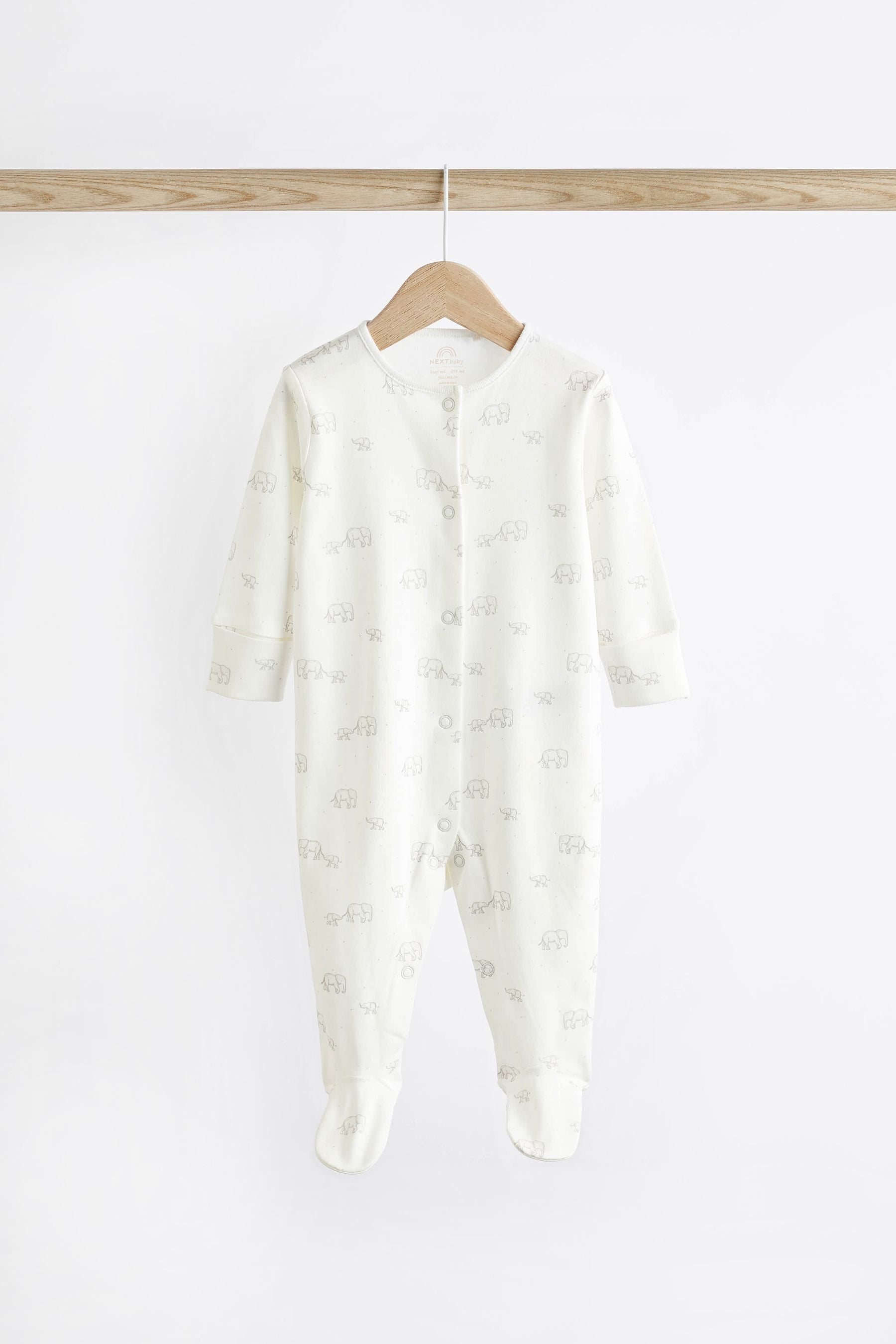 Delicate White Animal 7 Pack Baby Printed Long Sleeve Sleepsuits (0-2yrs)