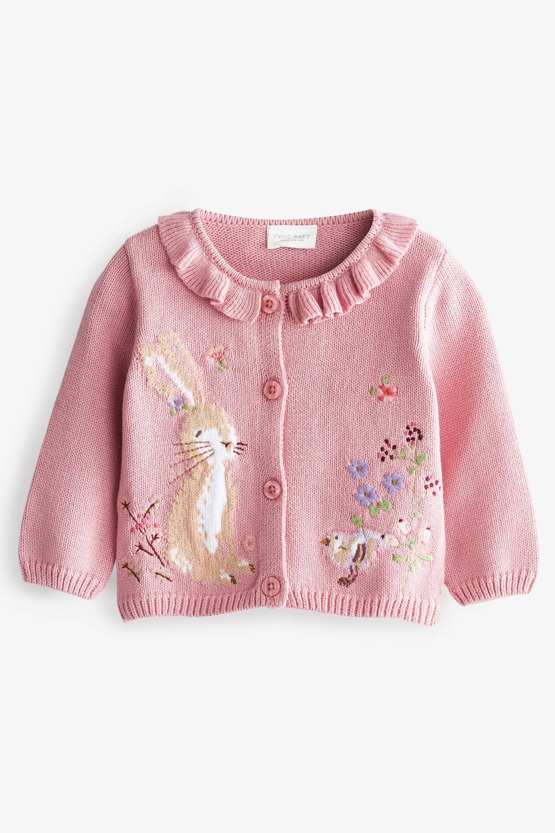 Pink Frill Embroidered Baby Cardigan (0mths-2yrs)-<span style="color: #ff2a00;">Fawry</span>